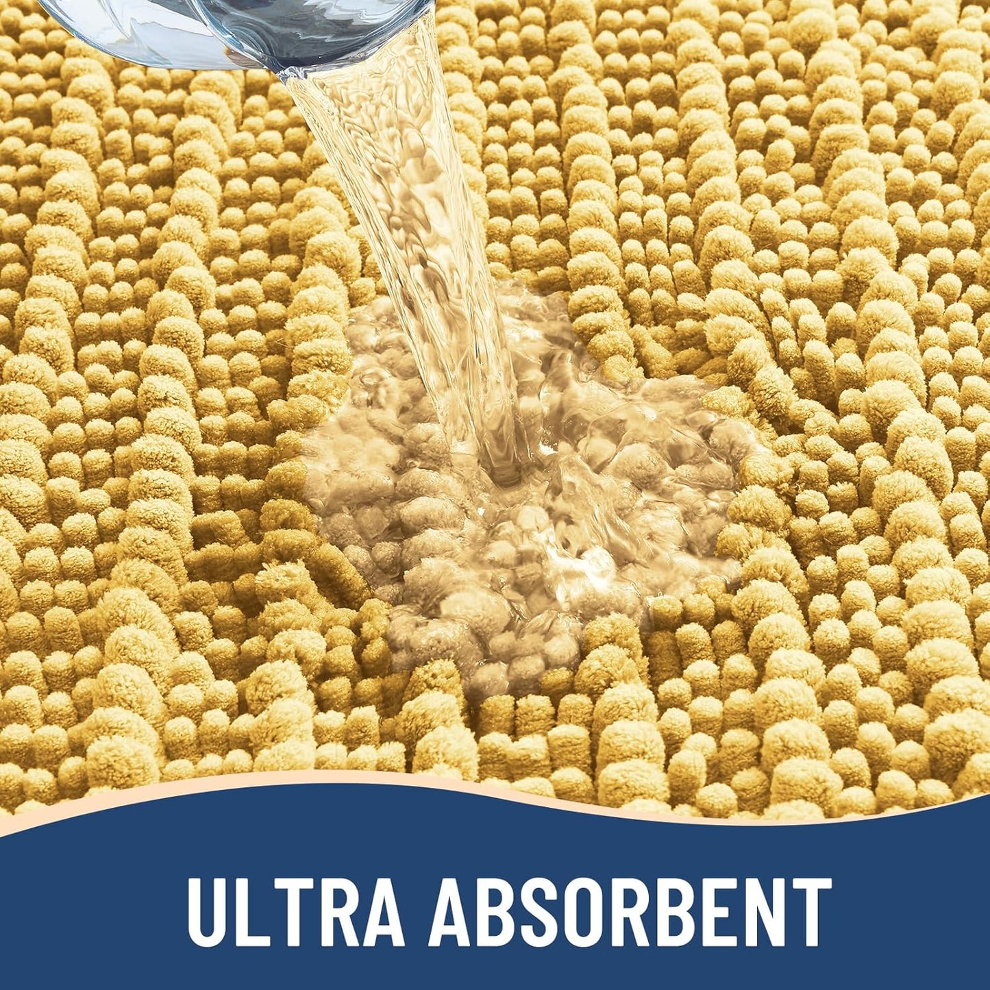 Arotive Luxury Chenille Bathroom Rug Mat, Extra Soft Thick Absorbent Shaggy Bath Rugs, Non-Slip Machine Wash Dry, Plush Bath Mats for Bathroom, Shower and Tub, 36x24, Yellow