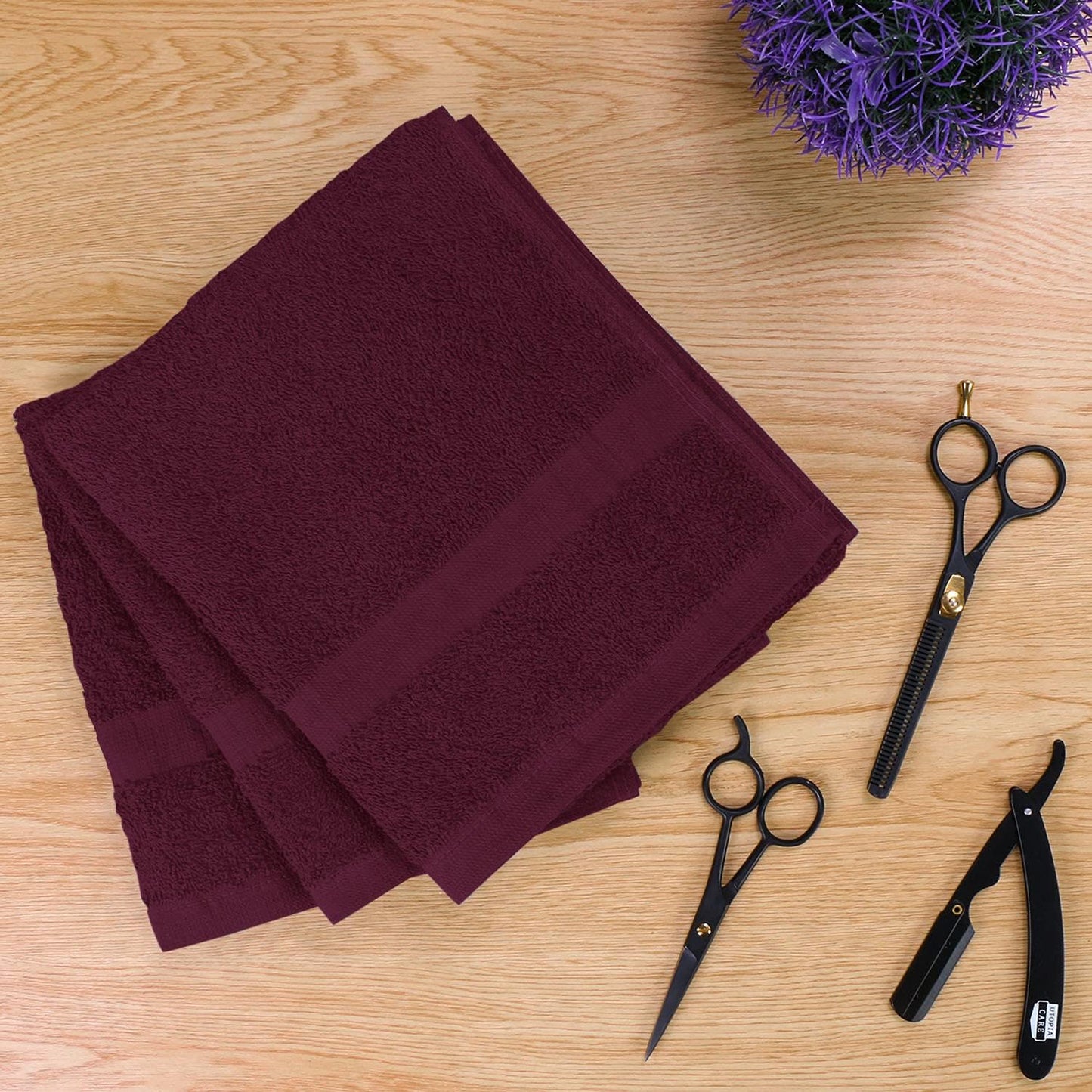 Utopia Towels, Salon Towel, Pack of 24, Not Bleach Proof, 16 by 27 Inches, Highly Absorbent Cotton Towels for Hand, Gym, Beauty, Spa, and Home Hair Care, Burgundy