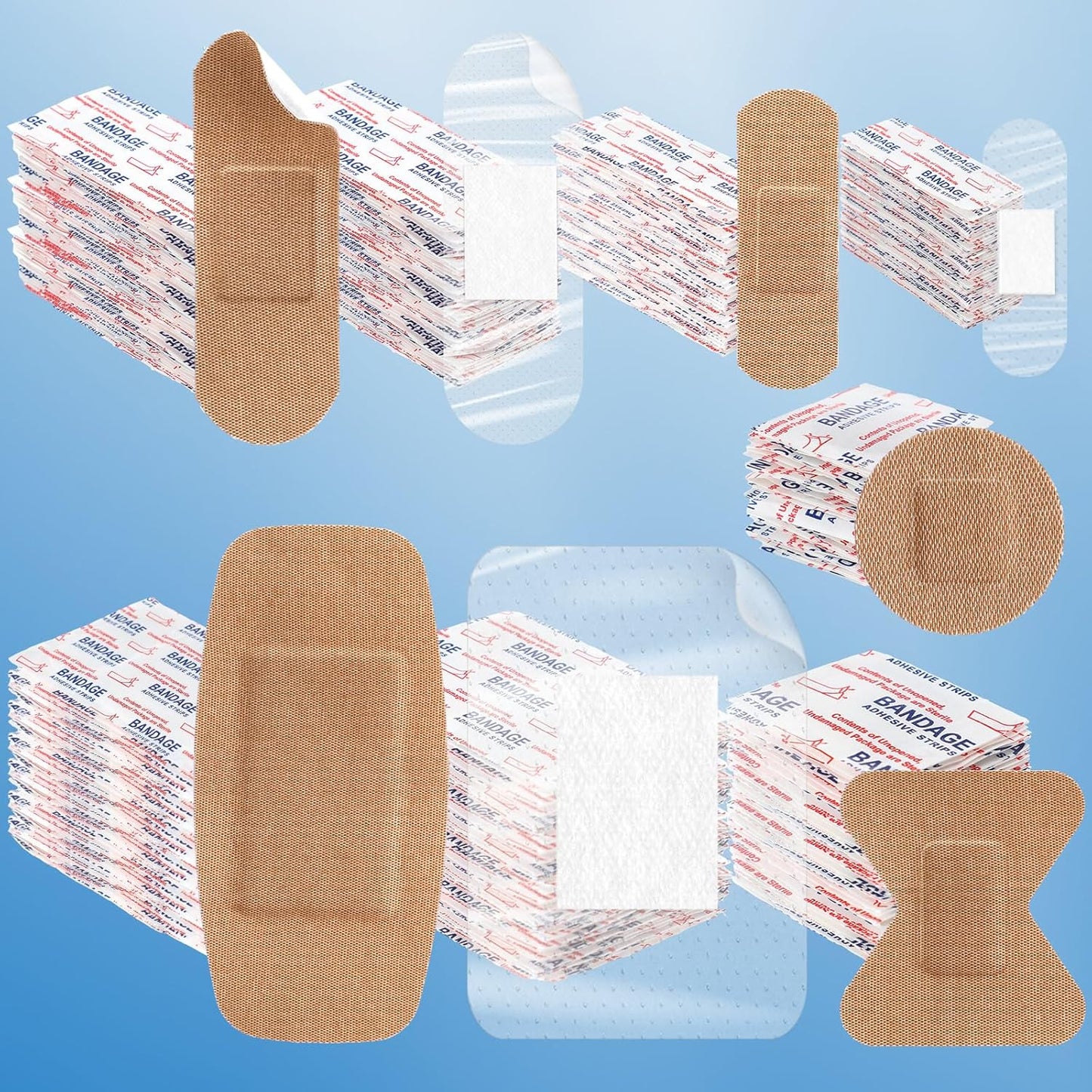 Geiserailie 300 Pcs Adhesive Bandages Family Variety Pack Fabric and Waterproof Assorted Bandages Bulk Sterile Individually Wrapped Bandages for First-Aid, Scrapes, Fingers(Clear and Fabric Bandage)