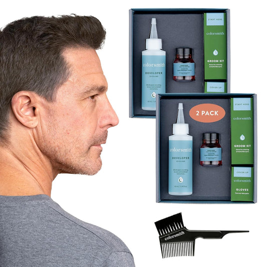 Hair & Beard Color for Blending Grays 2 pack - Light Ash Brown - Ammonia-Free Complete Men’s At-home Beard & Hair Dye Kit, Professional-grade Demi-Permanent Hair Color (6.1)