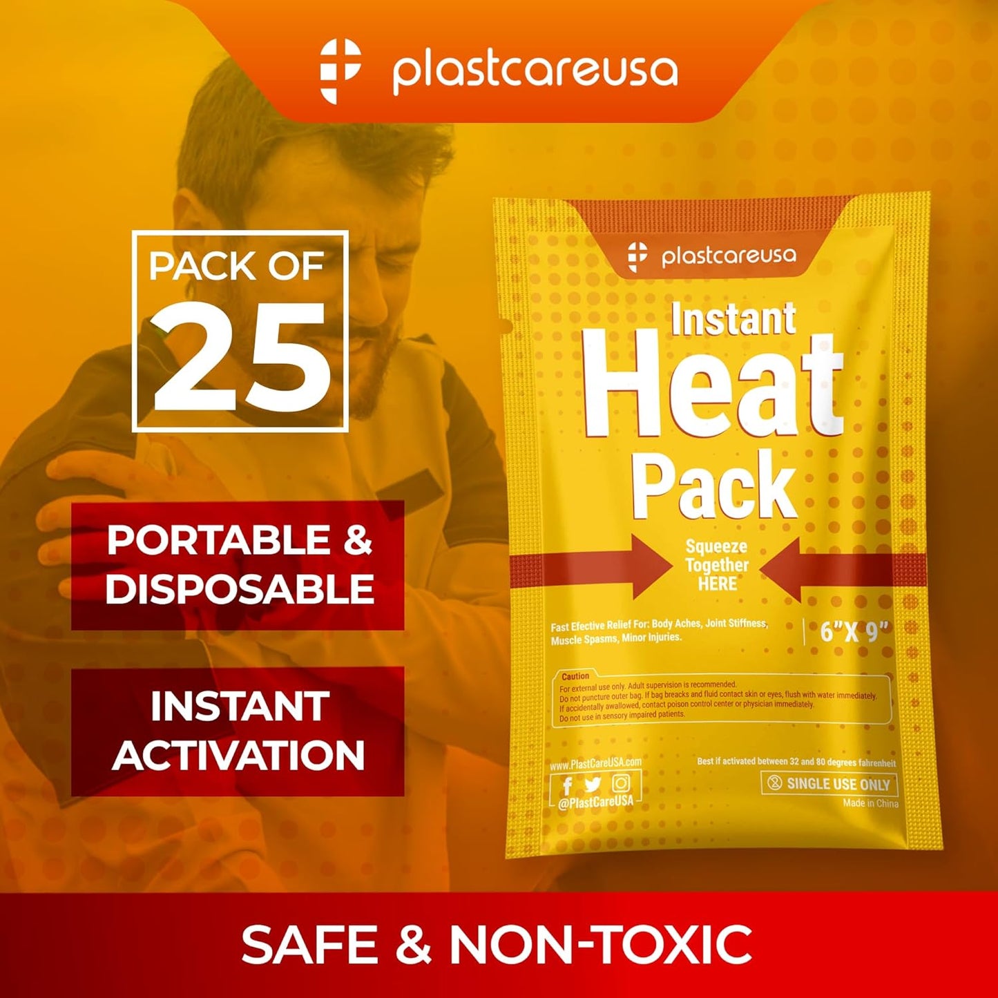 Instant Heat Packs - Disposable Hot Packs for Pain Relief, 5 in x 6 in, 25 Packs - Hot Pack for First Aid and Muscle Pain