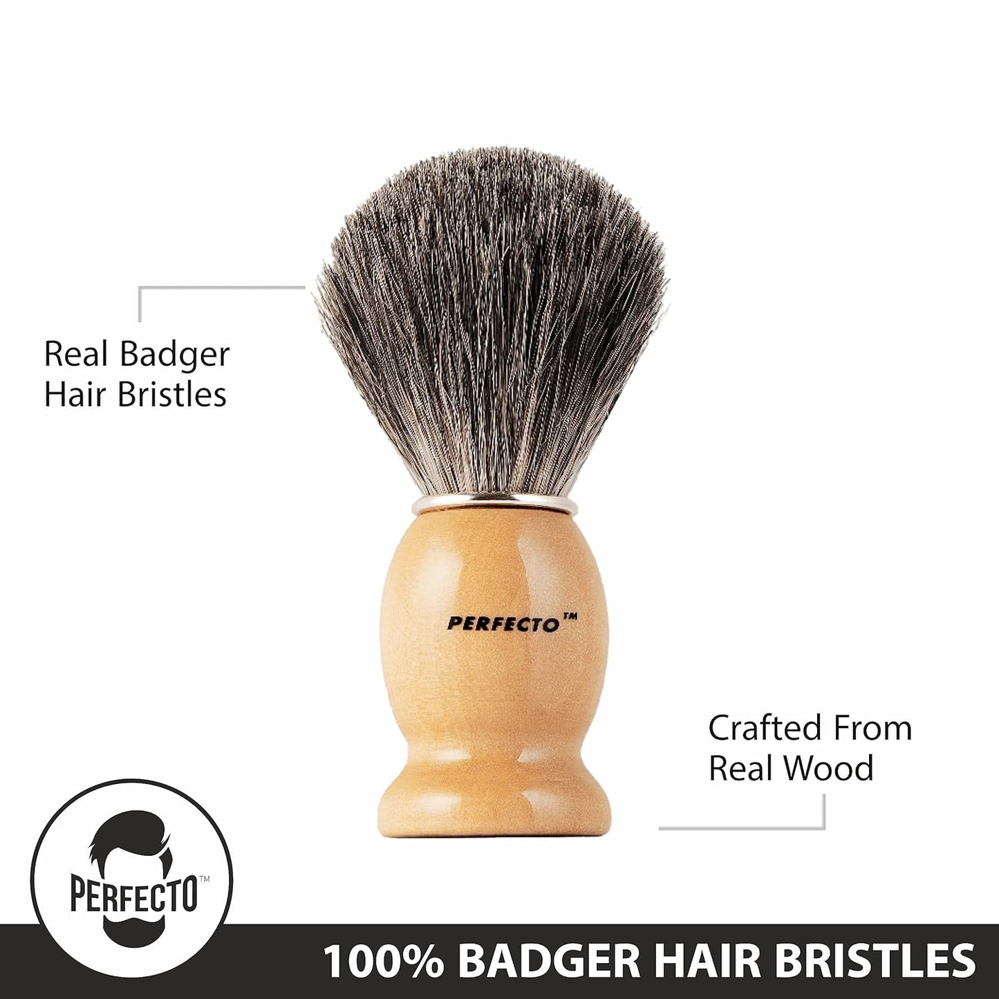 Perfecto 100% Original Pure Badger Shaving Brush, Engineered for The Best Fathers Day Gift. All Methods, Safety Razor, Double Edge Razor, Straight Razor, Shaving Razor, Gift for Dad Badger Brush.