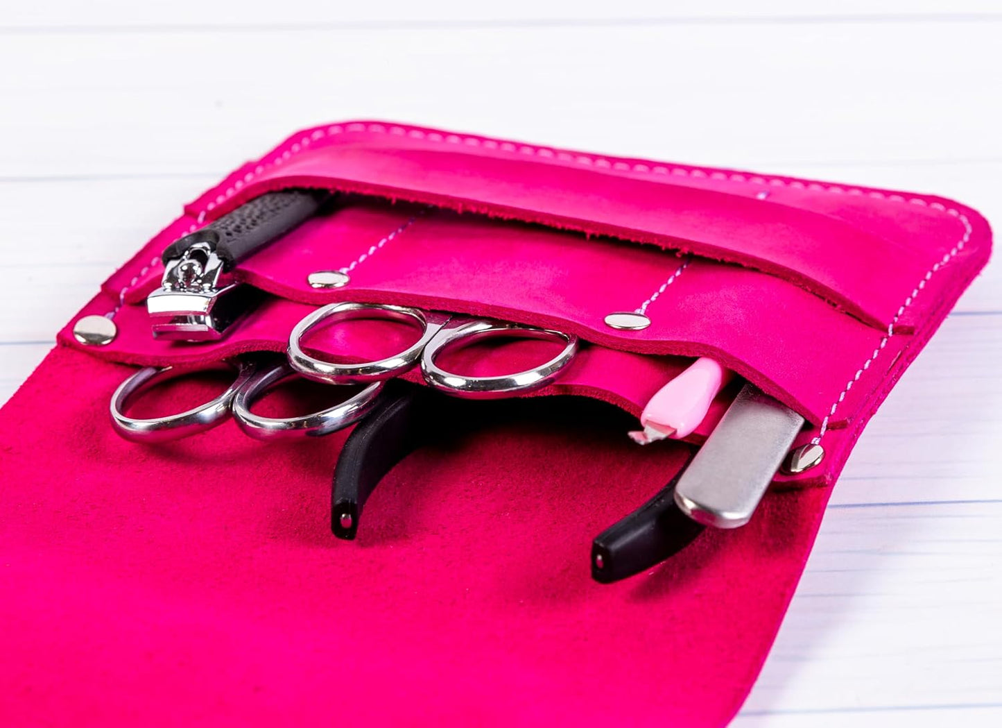 Leather Manicure Set Case Grooming Kit Organizer (Atlantic Deep Green)