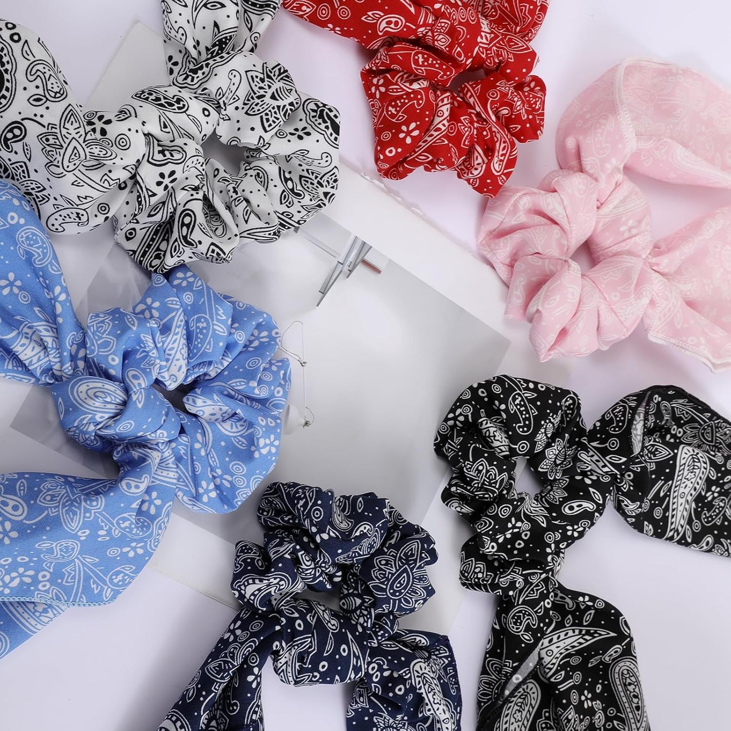 Hair Scrunchie Scarf Bow Scrunchies Chiffon Bandana Scrunchies for Women Girls, 6PCS , 2 in 1 Design, No Hurt, Various Occasions