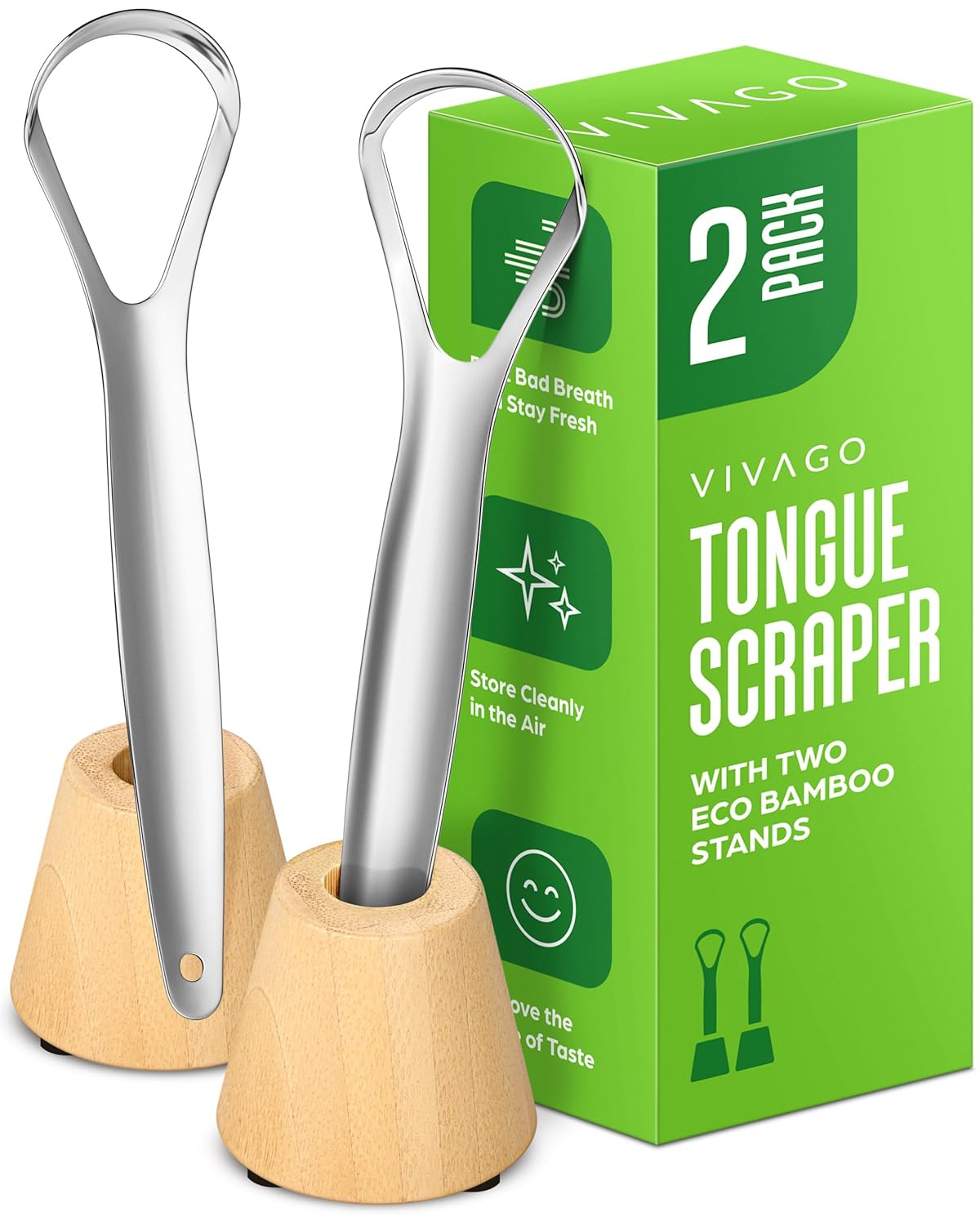 Tongue Scraper for Adults with Holder (2 Pack) - Metal Tongue Scraper for Tongue Cleaning and Reducing Bad Breath - Stainless Steel Tongue Scraper for Adults, Tongue Cleaner for Adults