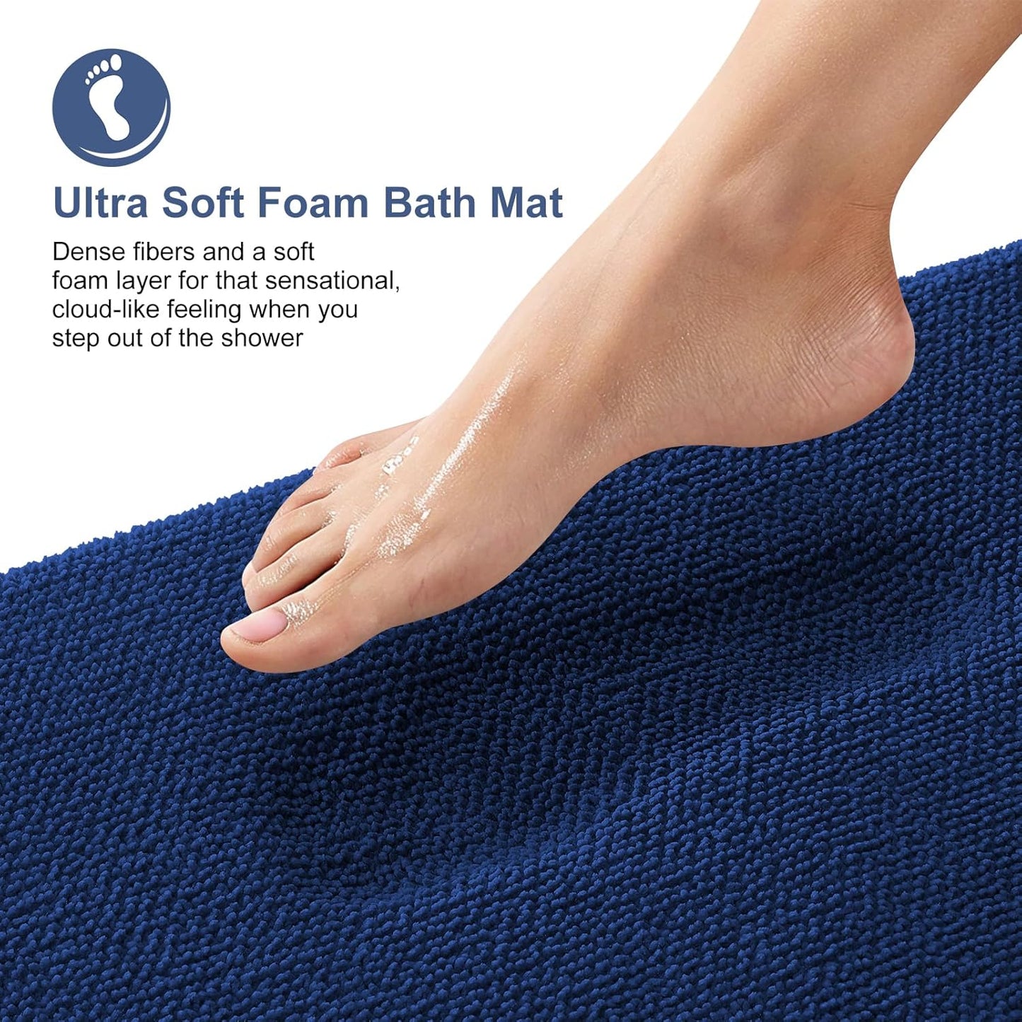 OLANLY Thick Memory Foam Bath Mat Rug 47x20, Extra Soft Absorbent Bathroom Rug, Quick Dry Bath Mats, Non-Slip, Machine Washable Carpet for Bathroom, Tub and Shower, Home Decor Accessories, Navy