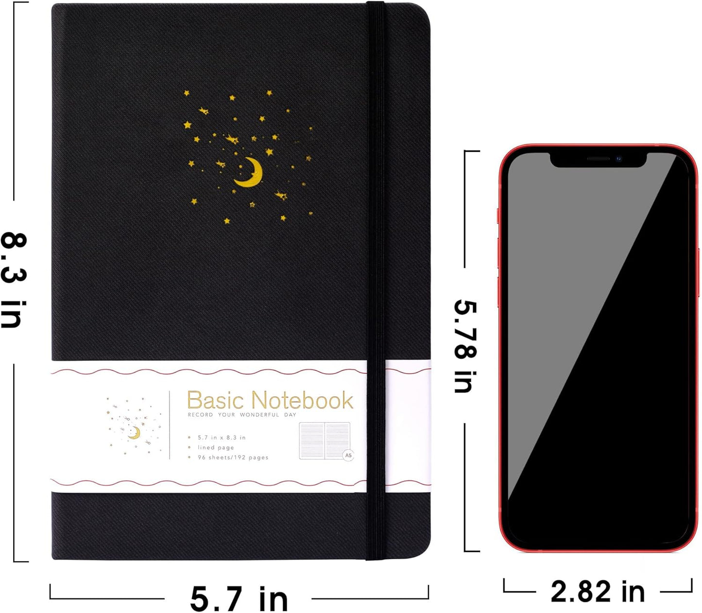 4 Pack Lined Journal Notebooks for Work, Hardcover Notebook Journal with Pen Loop, A5 Leather Notebook Journal Cover, Medium 5.7" x 8.3", (Black Ruled)