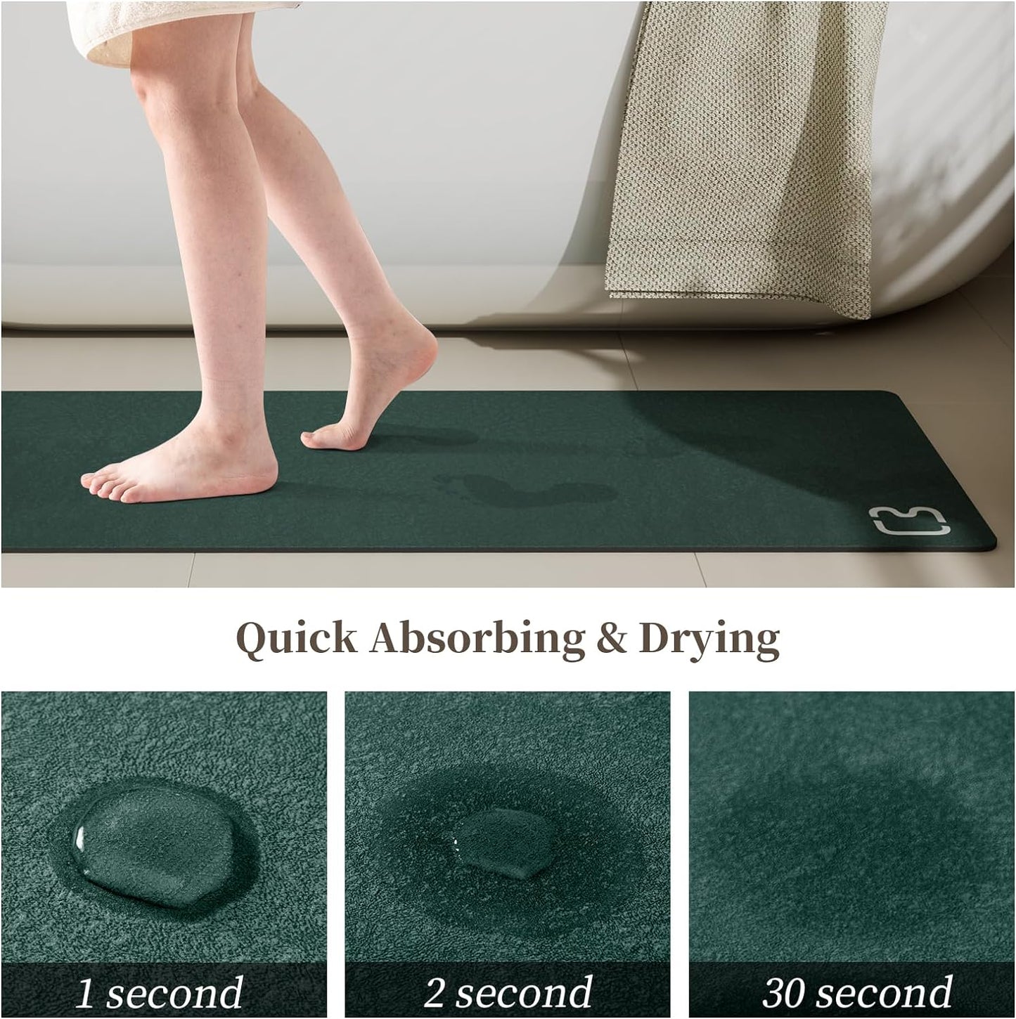 Bathroom Runner Mat Rug Long-Bath Mat for Bathroom Non Slip Absorbent Quick Dry Thin Bath Rug-Bath Floor Mat Rubber Backed Bathmat-Shower Rug Easy Care, 15.7"x47.2", Dark Green