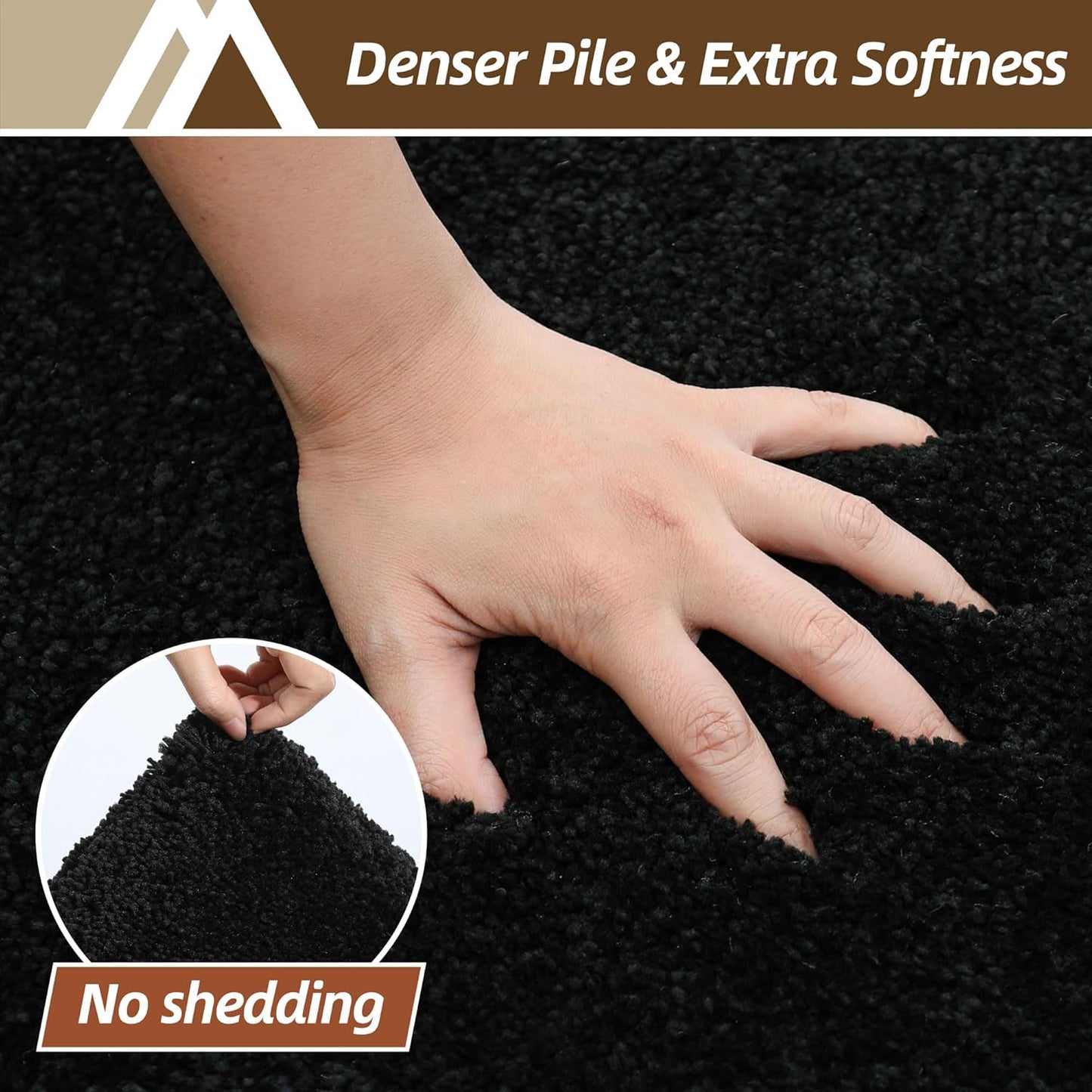 COSY HOMEER Bathroom Rugs Mat 24”x48” Absorbent Non-Slip Bath Mat Plush Shaggy Machine Washable Bath Rugs Soft Polyester Bath Mats for Bathroom Floor,Tub and Shower,Black