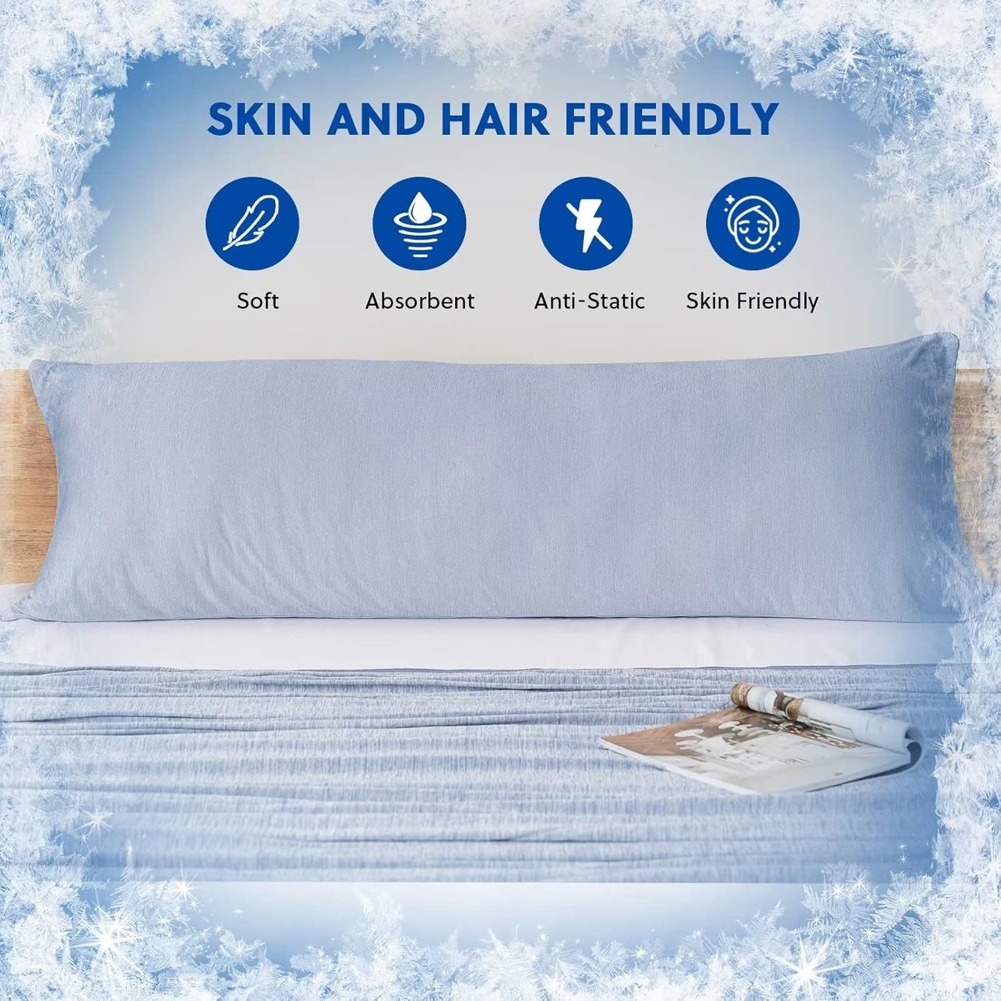HOMFINE Cooling Pillowcase Body Size - Double Side Q-Max 0.439 Cooling Fiber for Pillow Protector, Breathable Long Cold Pillow Cover for Hot Sleeper Night Sweat, Hidden Zipper, 1 Pack (20"x54", Blue)