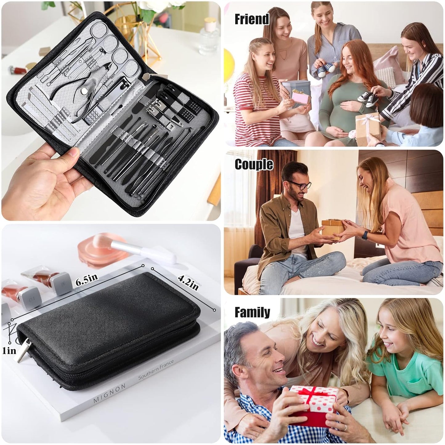 Manicure Set Pedicure Kit Womens Nail Clippers Set 32 in 1 Professional Grooming Care Tools Nail Kit Including Facial, Fingernails and Toenails Care with Travel Case Women (Gray_32 in 1)