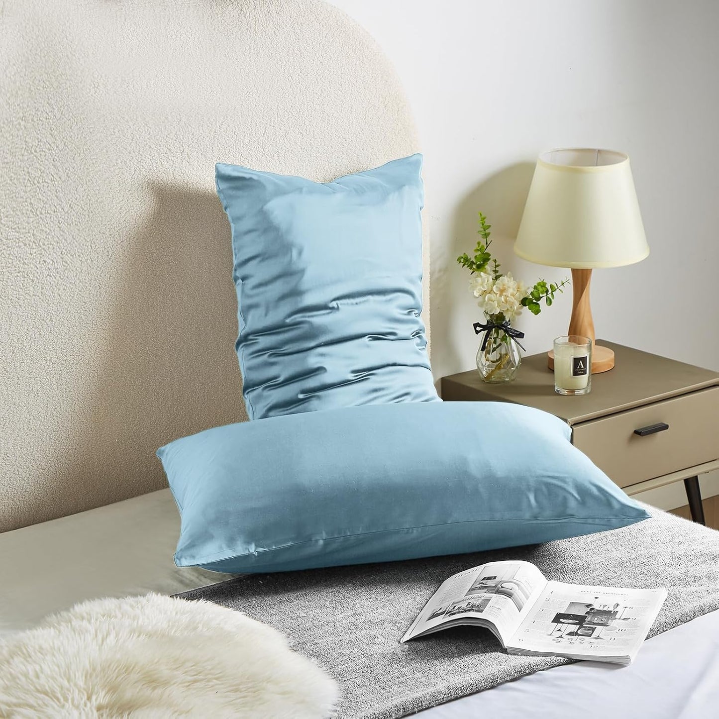 Silk Pillowcase for Hair and Skin Mulberry Silk Pillowcase Soft Breathable Smooth Both Sided Natural Silk Pillowcase with Zipper Beauty Sleep Silk Pillow Case 1 Pack for Gift(Standard,Baby Blue)