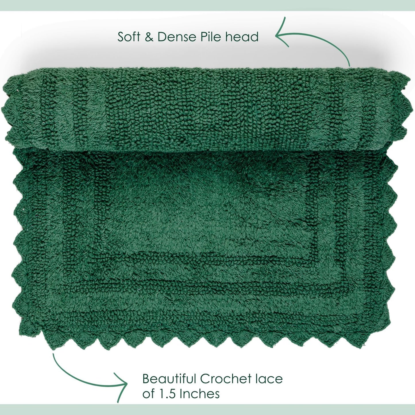 RAJRANG Foliage Green Square Cotton Bath Rug | 24 Inch Reversible Bathroom Mat with Crochet Trim | Soft, Absorbent Rug for Bathroom, Vanity, or Kitchen Use