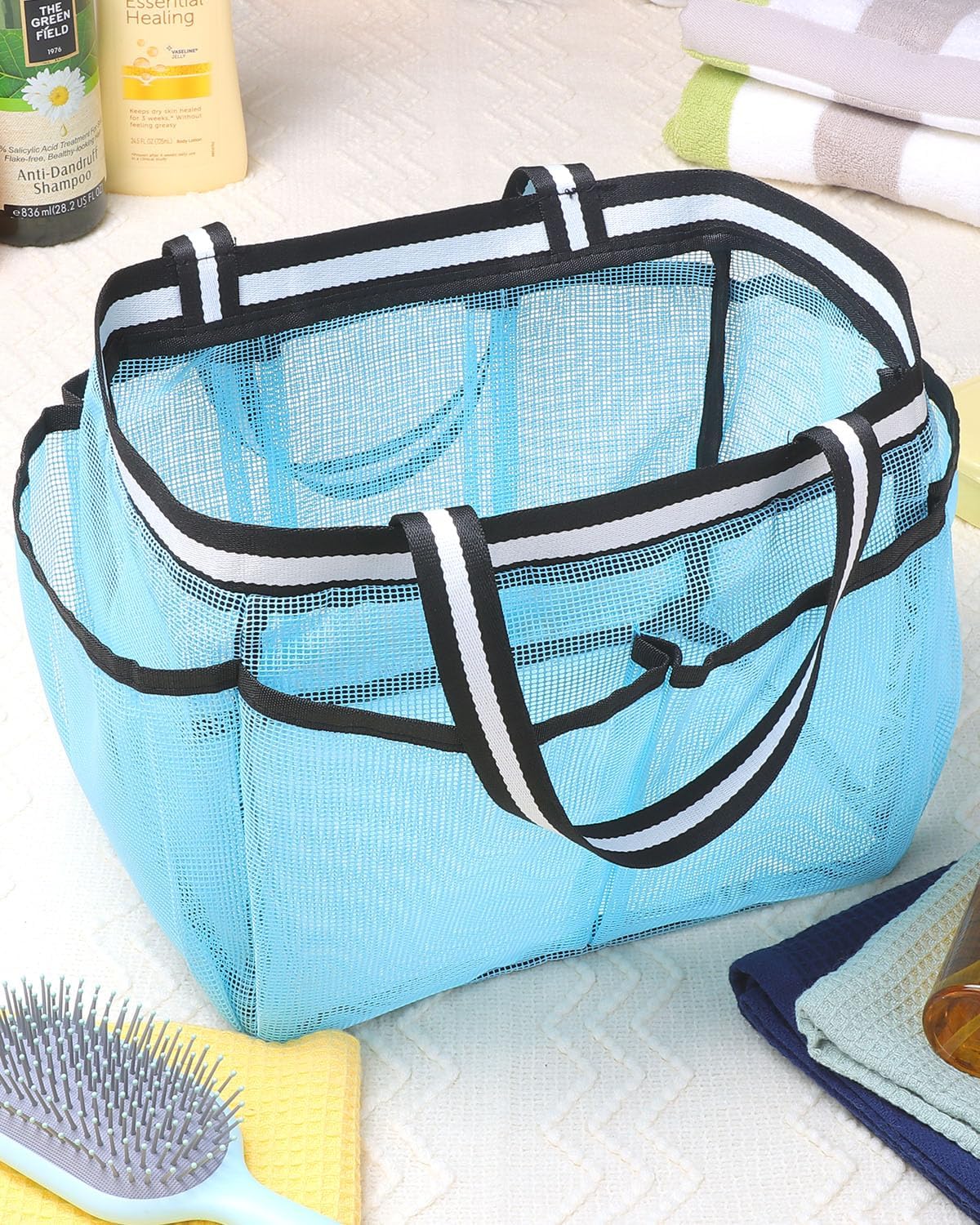 XL Mesh Shower Caddy Portable Shower Bag for College Dorm Camping Travel Gym(Lake Blue)