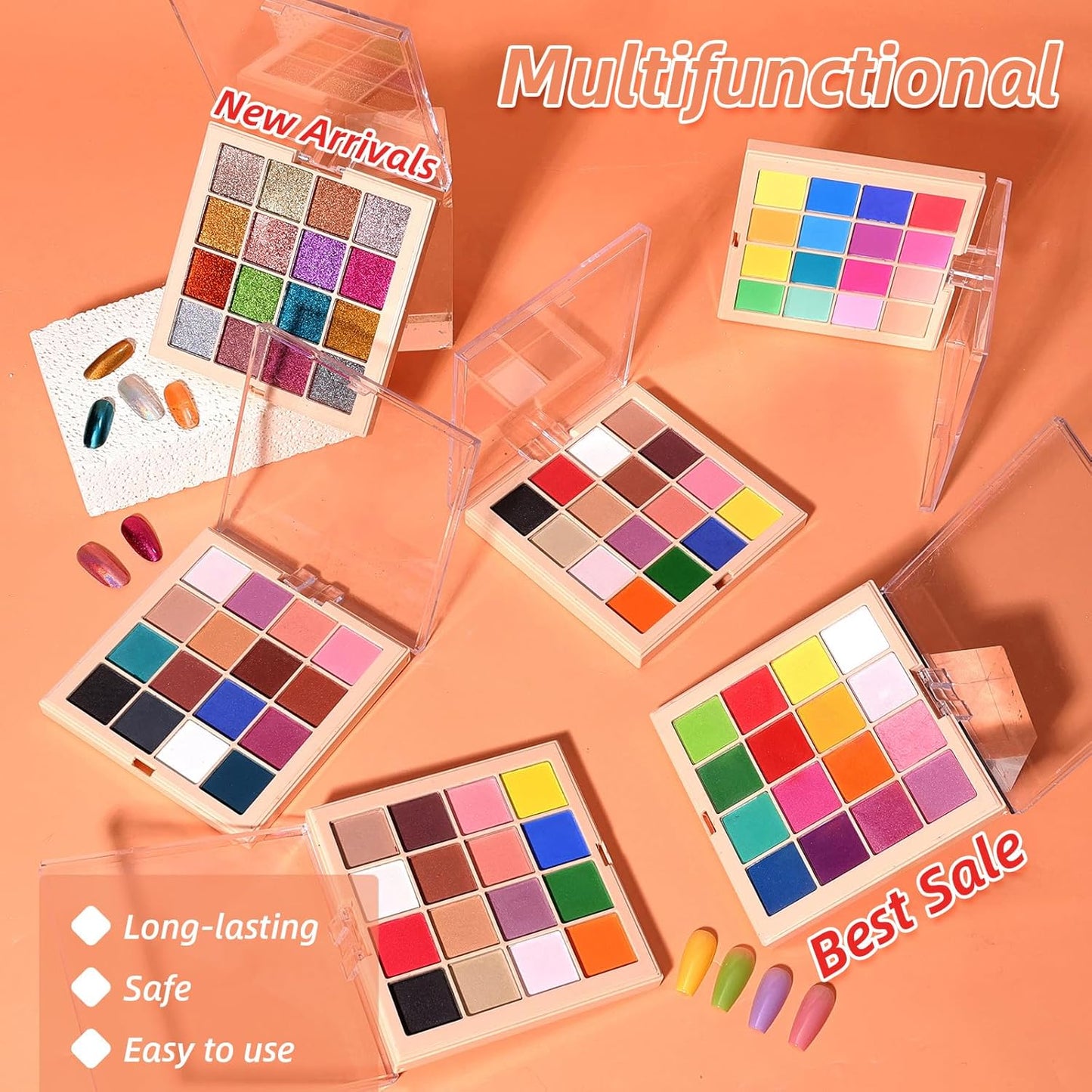 Nail Pigment Powder Palette Set, 16 Colors Ombre Nail Powder Palette French Aura Nails Ombre Nail Brush Nail Long-lasting Manicure Art DIY Accessories (06)