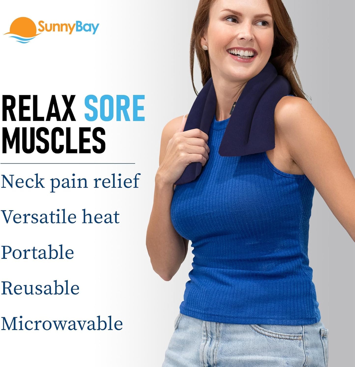 SunnyBay Microwave Heating Pad for Neck and Shoulders, 2.2 lbs 26 inch Long Versatile Microwavable Neck Wrap Warmer or Cool Pack, Hot or Cold Therapy to Relax Sore Muscles (Blue)