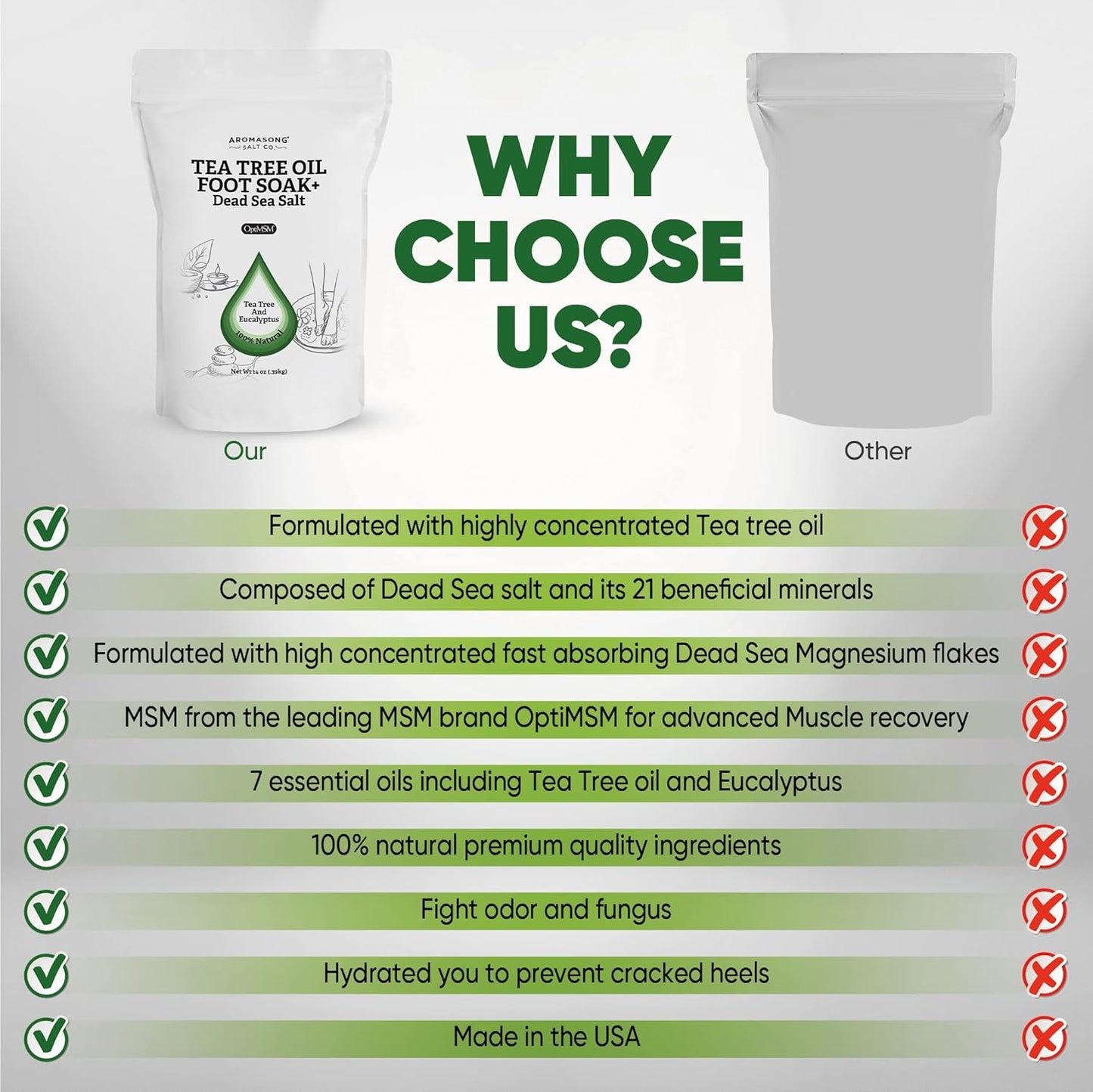 Aromasong Tea Tree Foot Soak with Magnesium Flakes and Dead Sea Foot Soaking Salts - Pedicure Tea Tree oil foot Soak for Dry Cracked Feet-Athlete's Callus Remover- Eliminates Odor- Packaging may vary