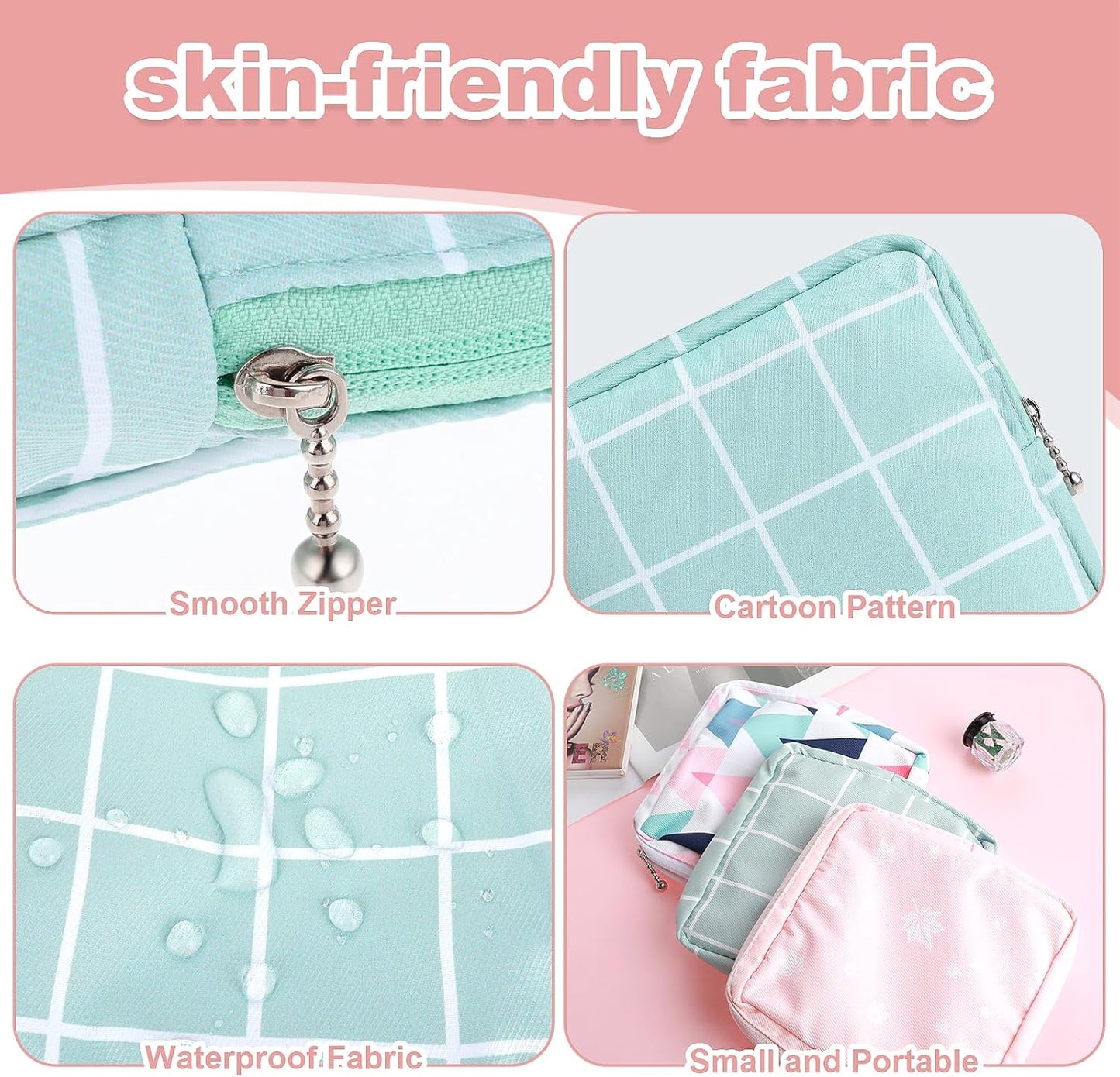 3Pcs Sanitary Napkin Storage Pouch, Cotton Menstrual Cup Holder, Portable Period Kit Bag for Women & Teen Girls