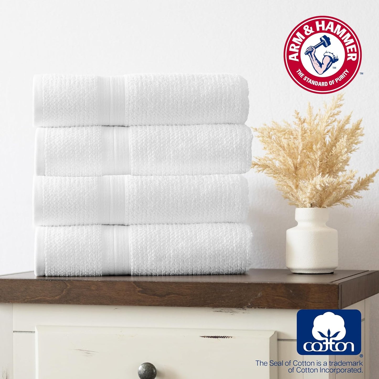 Arm & Hammer Quick Dry Bath Towels, 4 Piece, White