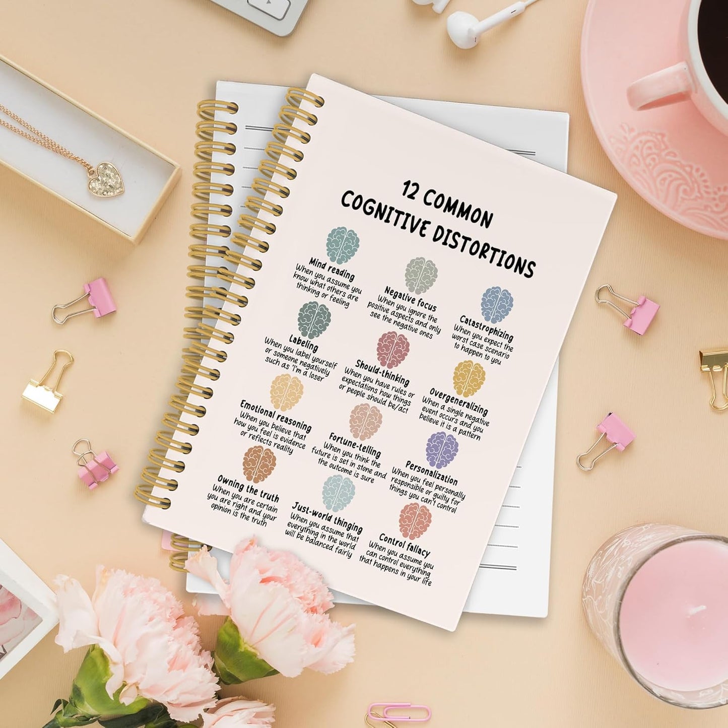 XPH Mental Health Cognitive Distortions Spiral Notebook, Psychology Journaling Notebooks for Women Men, Therapy Hardcover Journal for Counselor Office 160 Pages 5.5 x 8.3 Inch, Mental Health Gifts