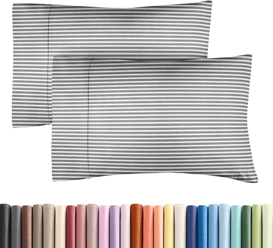 King Pillow Cases Set of 2 - Ultra Soft Hotel Quality Pillowcase Covers - Comfy, Cozy & Wrinkle Free - Shrinkage and Fade Resistant - Machine Washable Pillow Protectors - 2 Piece Set - Grey Stripes 2