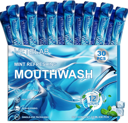 Travel Size Toiletries Mouthwash Packets - TSA-Approved Mini Mint Mouthwash for Adults, Alcohol & Fluoride-Free Oral Care for Air Travel Gifts, Dates & Office, Individually Wrapped (Pack of 30)