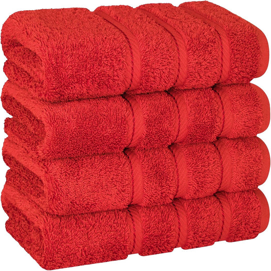 American Soft Linen Luxury Hand Towels for Bathroom, 600 GSM 100% Cotton Turkish 4 Piece Hand Towel Set, 600 GSM Hand Face Towels for Kitchen, Red Hand Towels