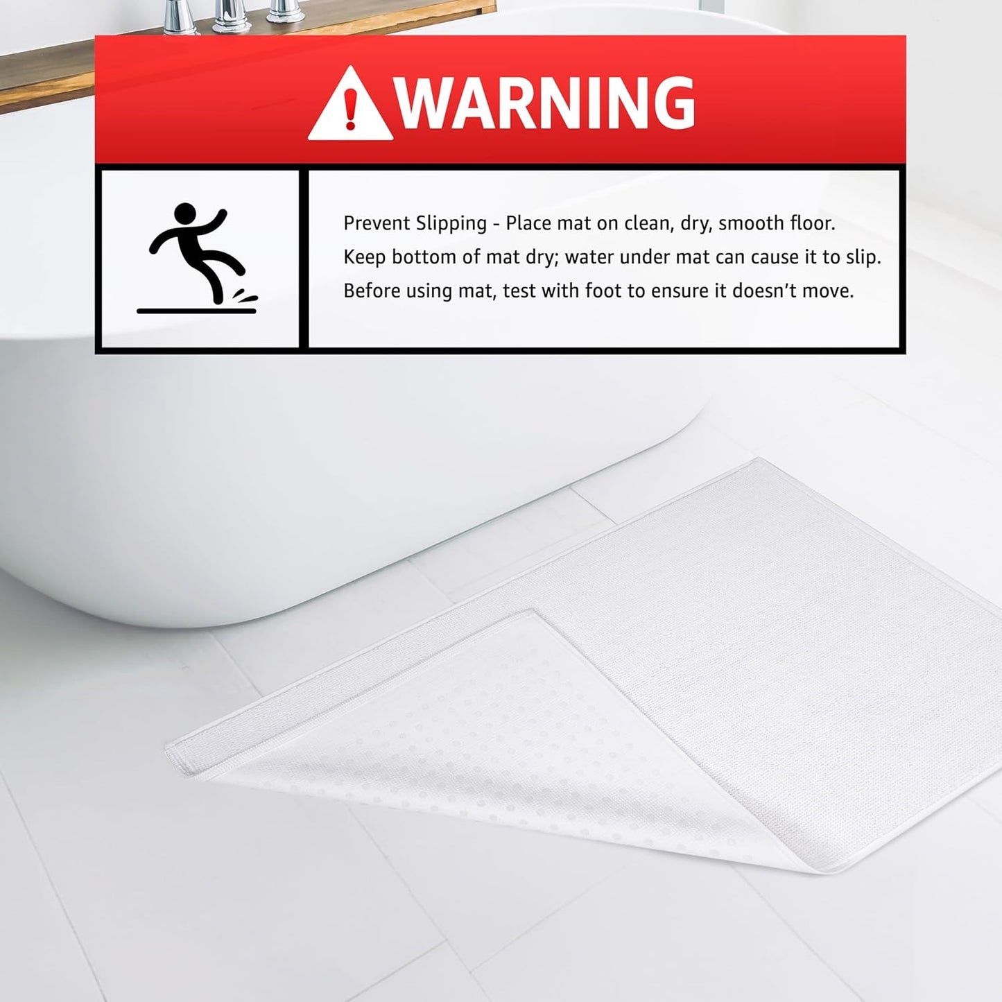 American Soft Linen Bath Rug, 17 in 24 in 100% Cotton Bath Mats Rugs for Bathroom, Slip Reducer Washable Shaggy Form Area Rugs, White Bath Rug