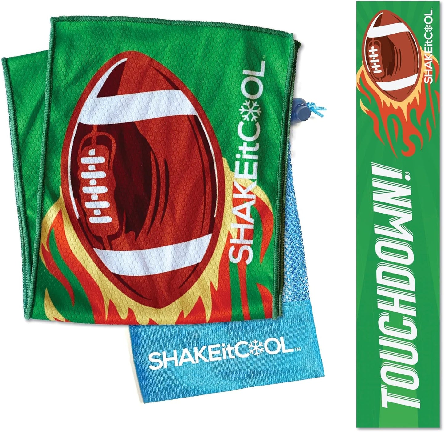 SHAKEitCOOL Original Cooling Towel – Be Cool in Style - Heat Relief, Soft, Lightweight, Sun Protection, Easy Clean - Perfect for Biking, Running, Yoga, Gym, Gardening - Football