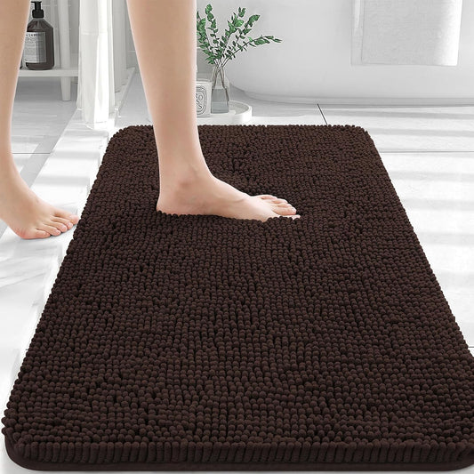 OLANLY Bathroom Rugs 30x20, Extra Soft Absorbent Chenille Bath Rugs, Rubber Backing Quick Dry, Machine Washable Bath Mats for Bathroom Floor, Tub and Shower, Home Decor Accessories, Brown