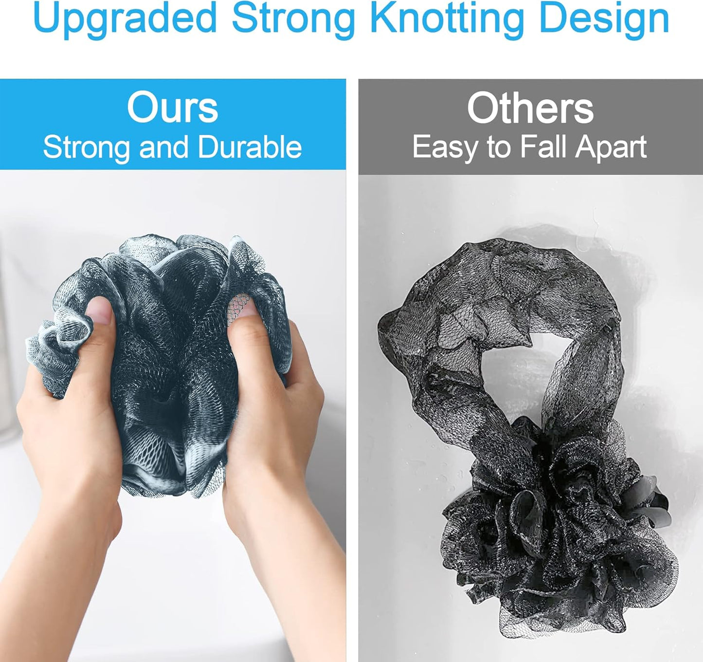 AmazerBath Bath Shower Loofah Sponge 75g/PCS Bath Sponges for Men Exfoliating - Set of 4 Indigo, Large