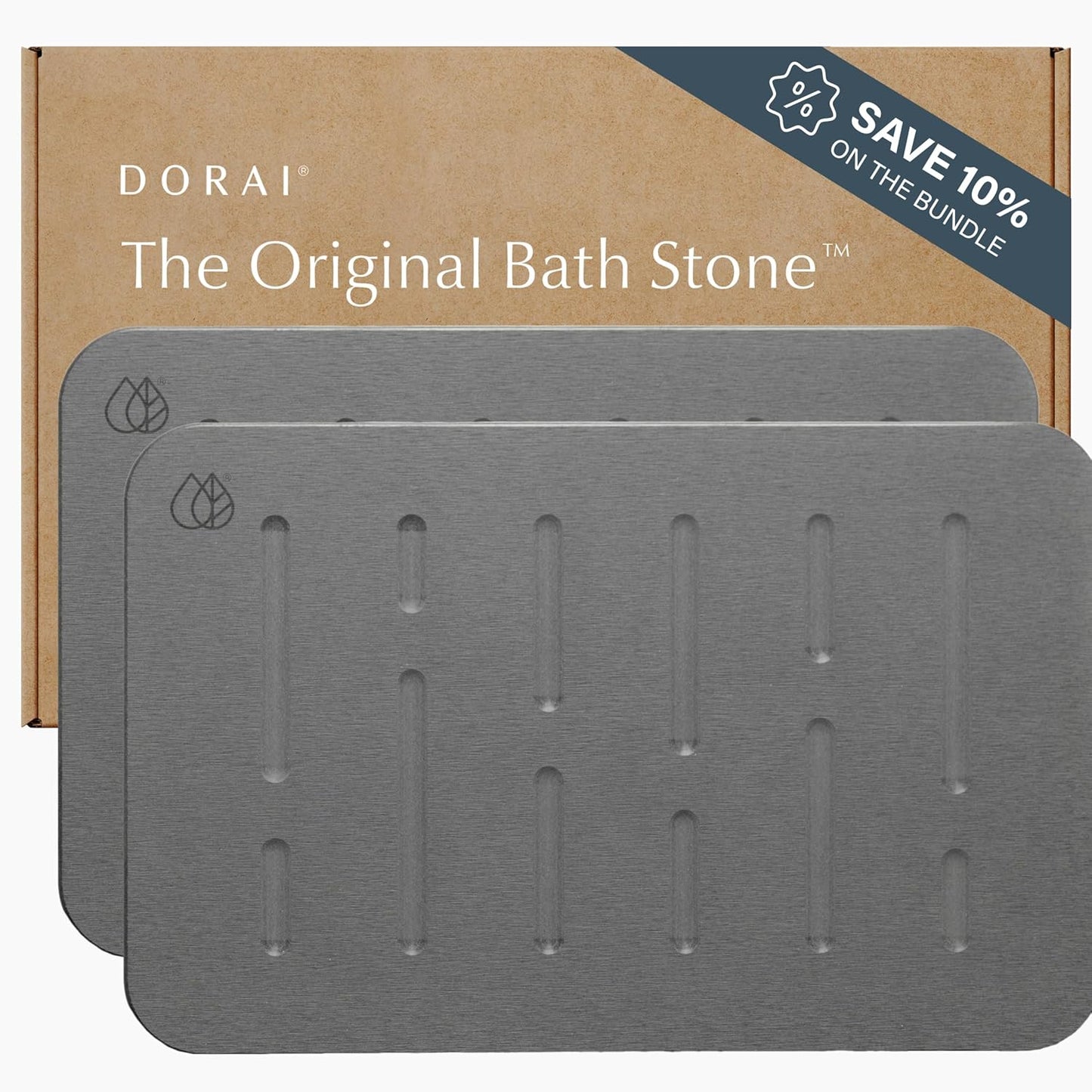 Dorai Home Bath Stone Mat 23.6"x15.4" (2-Pack) – Quick-Dry, Non-Slip Diatomite Stone Bath Mat, Rain Slate
