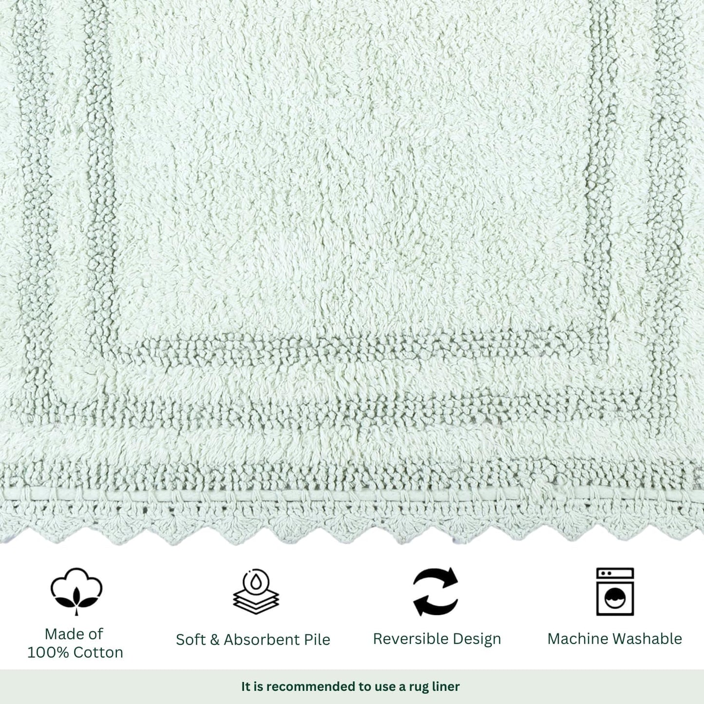 RAJRANG Bath Rug for Bathroom Kitchen Spa with Crochet Cotton Absorbent Soft Reversible Woven Bath Mat Meadow Mist Rectangle 34x21 Inches