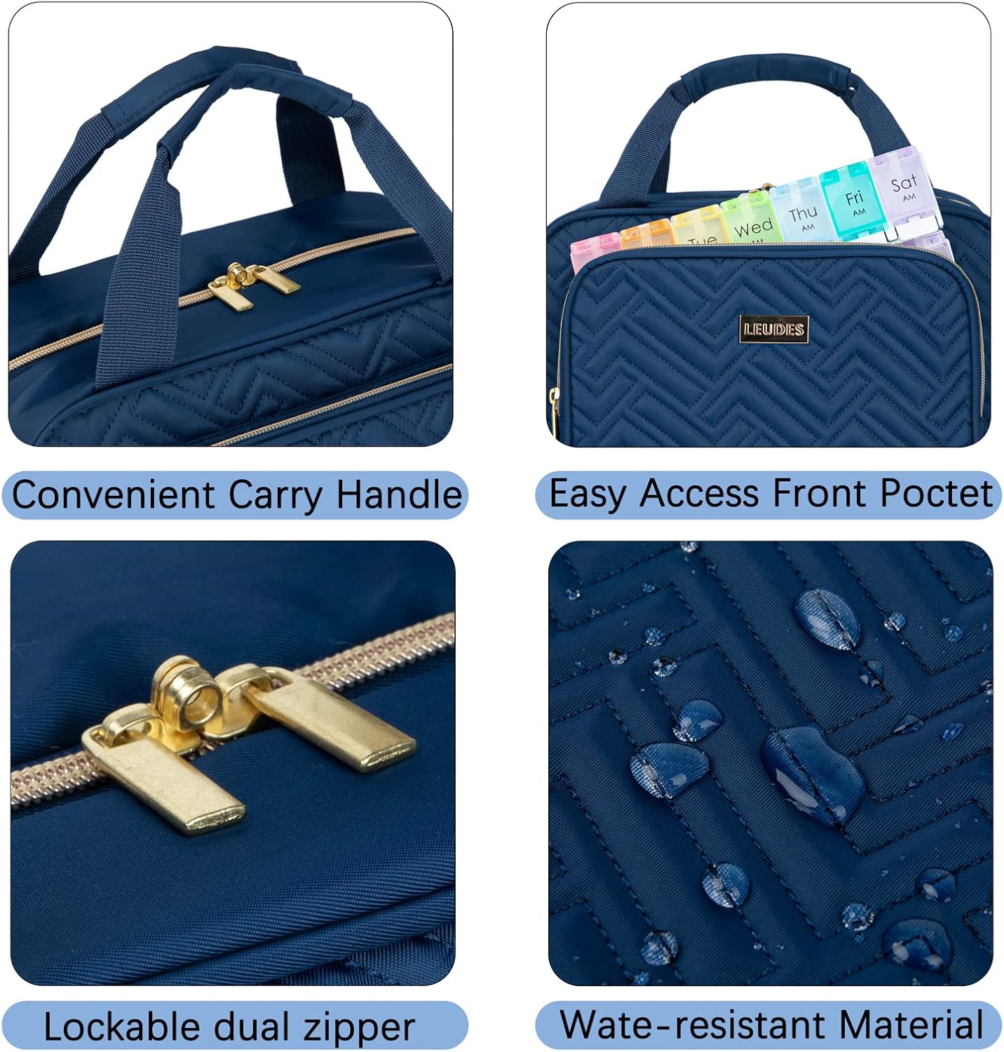 Leudes Travel Pill Bottle Organizer,Medicine Organizer and Storage,Home Medication Bag, Cases,Carrier for Pills,Vitamin,Fish Oil,Supplements for Women and Men (Medium, Blue)