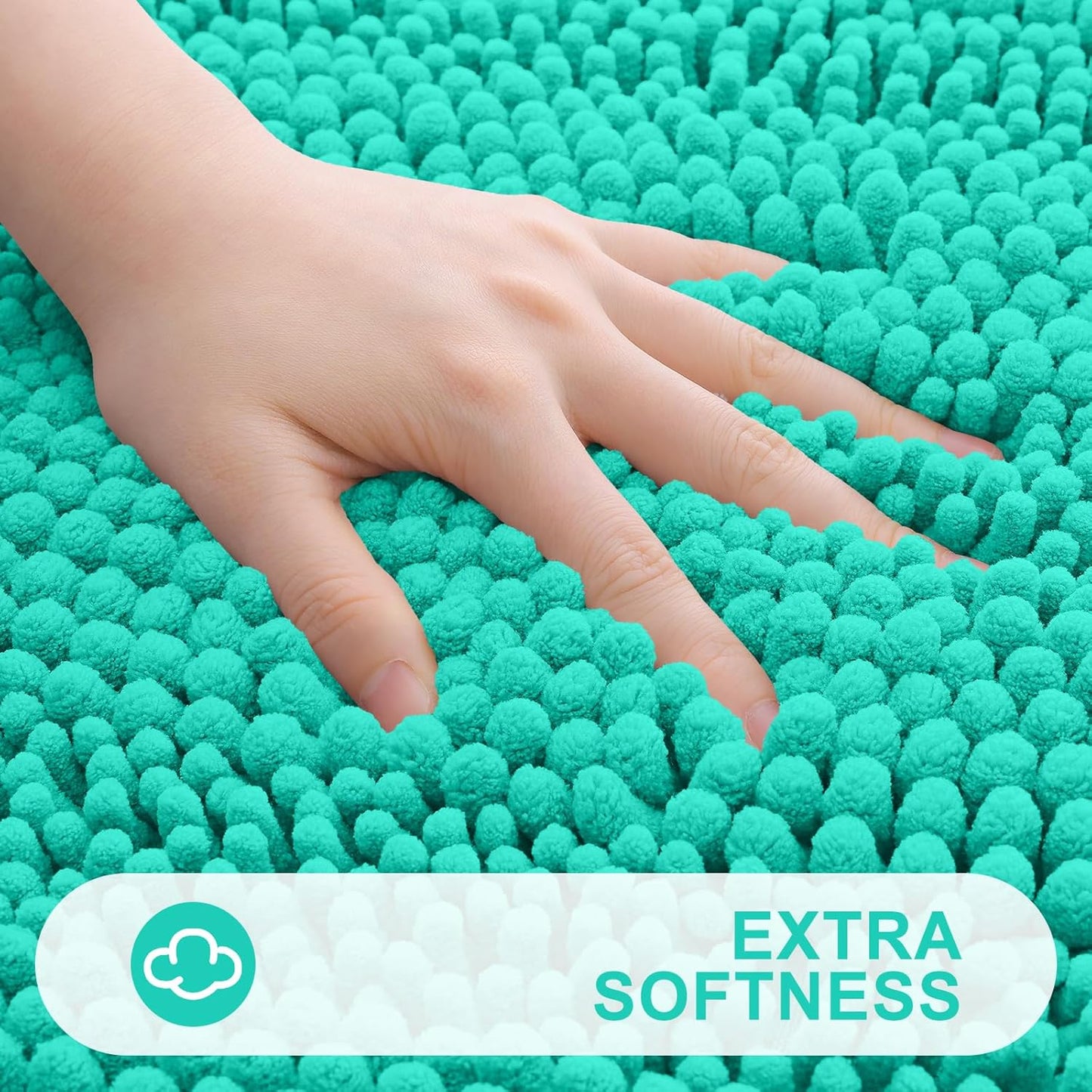 Grandaily Chenille Striped Bathroom Rugs 59x35, Extra Thick and Absorbent Bath Mats, Non-Slip Soft Plush Shaggy Shower Carpet, Machine Wash Dry, Bath Rug for Bathroom, Teal