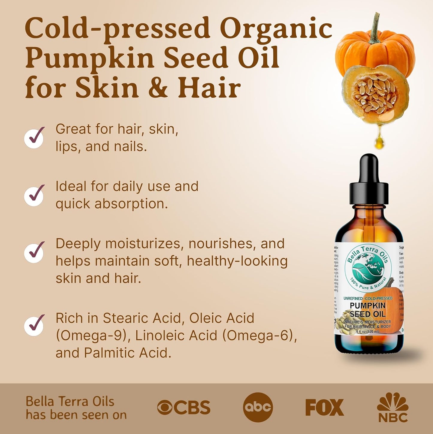 Bella Terra Oils - Organic Pumpkin Seed Oil 8 oz - Dive into Organic Pumpkin's Nutritional Symphony, Featuring Vitamin K, Selenium, & Essential Fatty Acids, True Skin Luxe