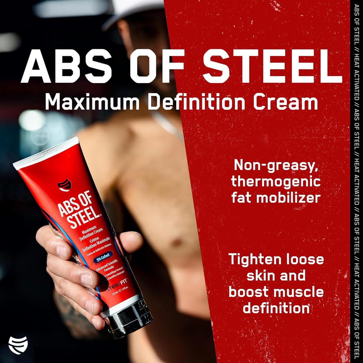 SteelFit Abs of Steel Maximum Definition Cream - Skin Tightening, Toning & Firming Lotion for Sculpting Abs - L-Carnitine Pre & Post Workout Supplement for Men & Women - Non-Greasy Formula, 8 Ounces