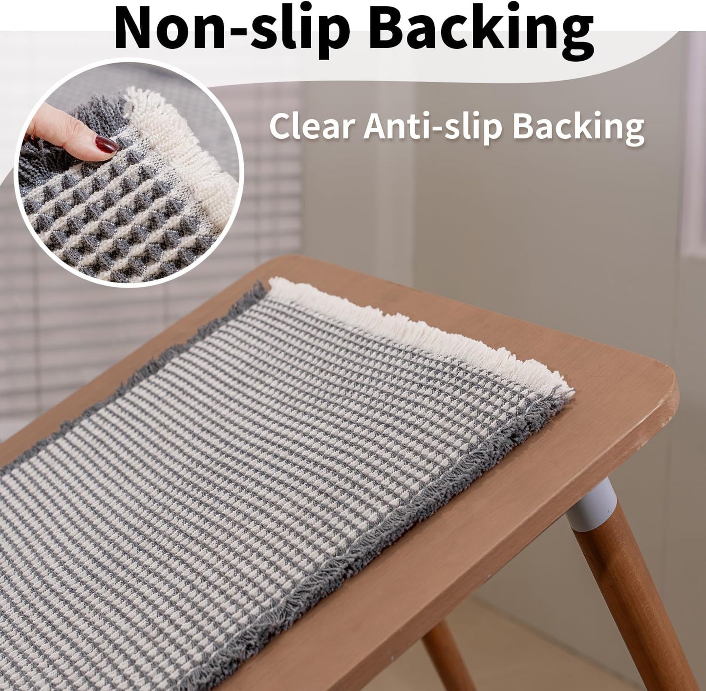 Waffle Bath Mat - Boho Bathroom Rugs Non Slip Washable, Super Absorbent & Quick Dry, Small Bath Mats Farmhouse Bathroom Decor, 18'' x 30'', Dark Grey and White