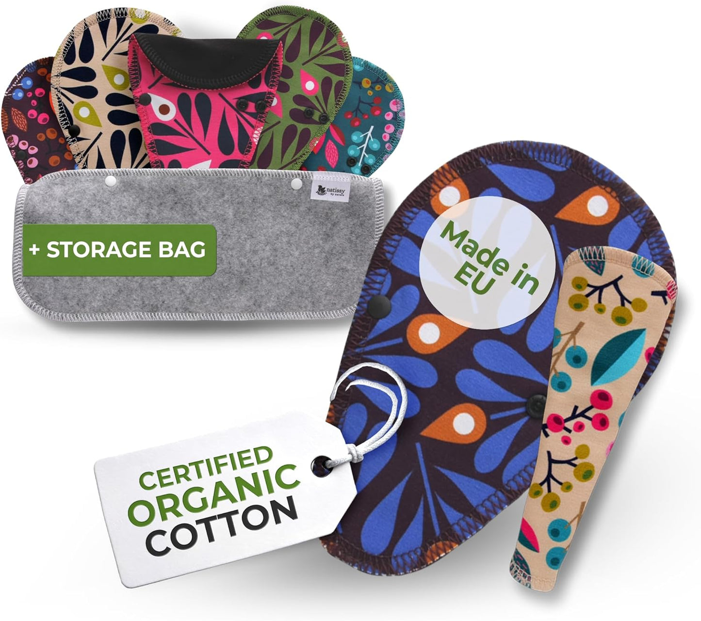 Made in EU - Ultra-Soft Reusable Panty Liners (Tanga, 7-Pack) – High-Temp Washable Cloth Panty Liners for Women – Breathable Secure-Fit Organic Cotton Keeps You Fresh & Dry for Daily Vaginal Discharge