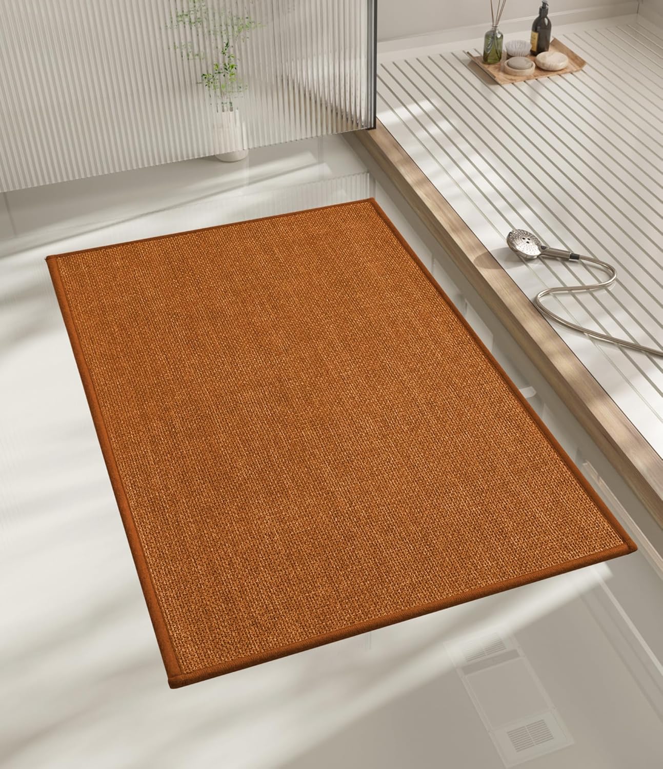 chakme Bathroom Rugs Mat 24x17, Ultra Thin Non Slip Bath Mat Small Quick Dry Absorbent Bath Mat for Bathroom, (Orange, 24"x17")