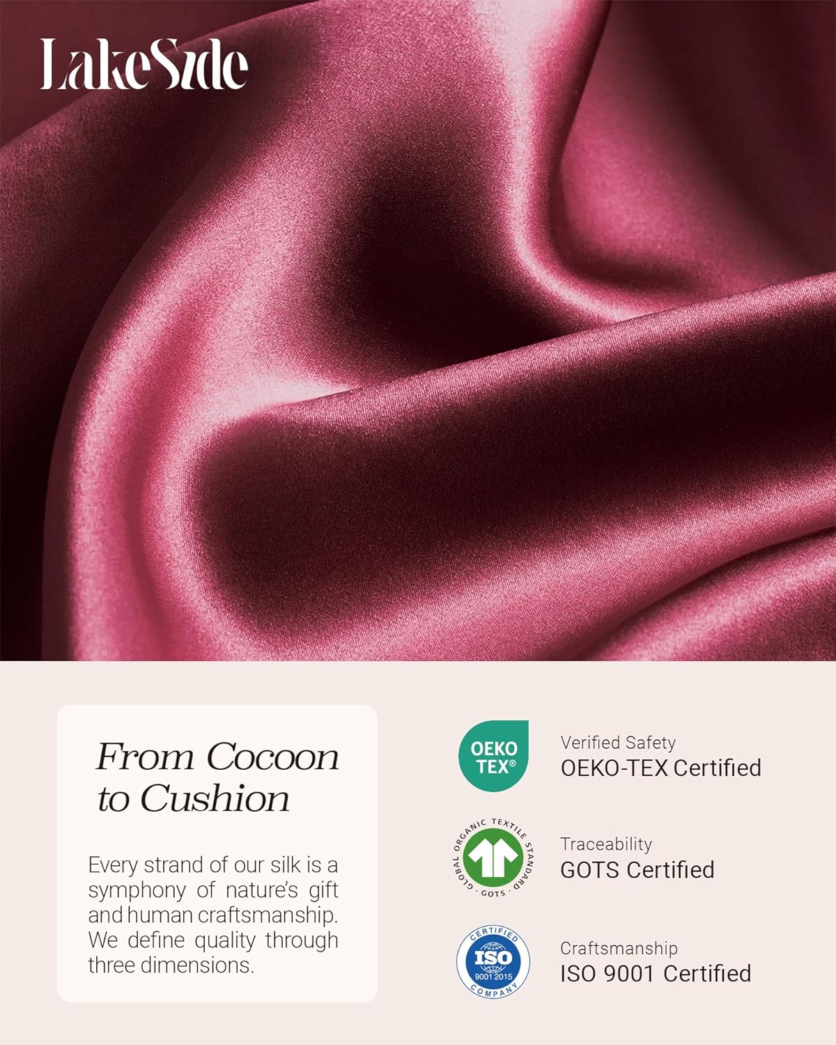 Oriental Lakeside® 100% Pure 22 Momme Mulberry Silk Pillowcase with Hidden Zipper - Nighttime Skincare & Hair Care Hydrating Pillow Cover