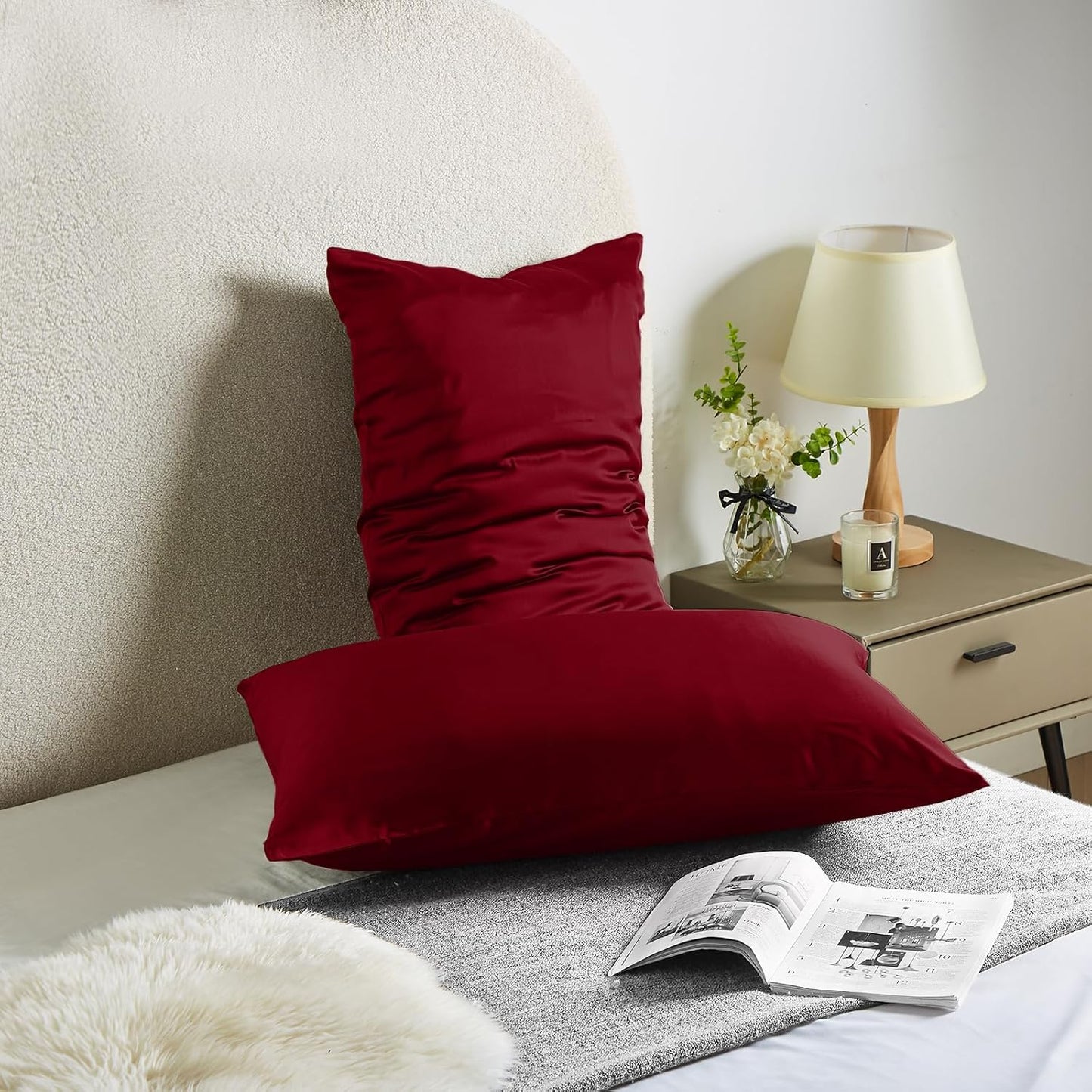 Silk Pillowcase for Hair and Skin Mulberry Silk Pillowcase Soft Breathable Smooth Both Sided Natural Silk Pillowcase with Zipper Beauty Sleep Silk Pillow Case 1 Pack for Gift(Queen,Red)