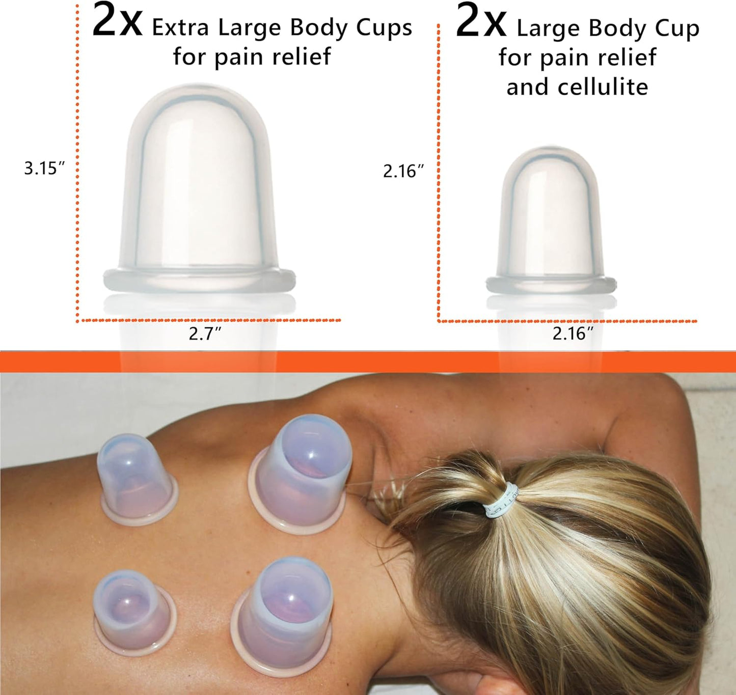 Cupping Kit for Massage Therapy - by DoSensePro - Silicone Cupping Therapy Set of 4 for Athletes - Pain Relief and Muscle Massager (2 XL 2 L)