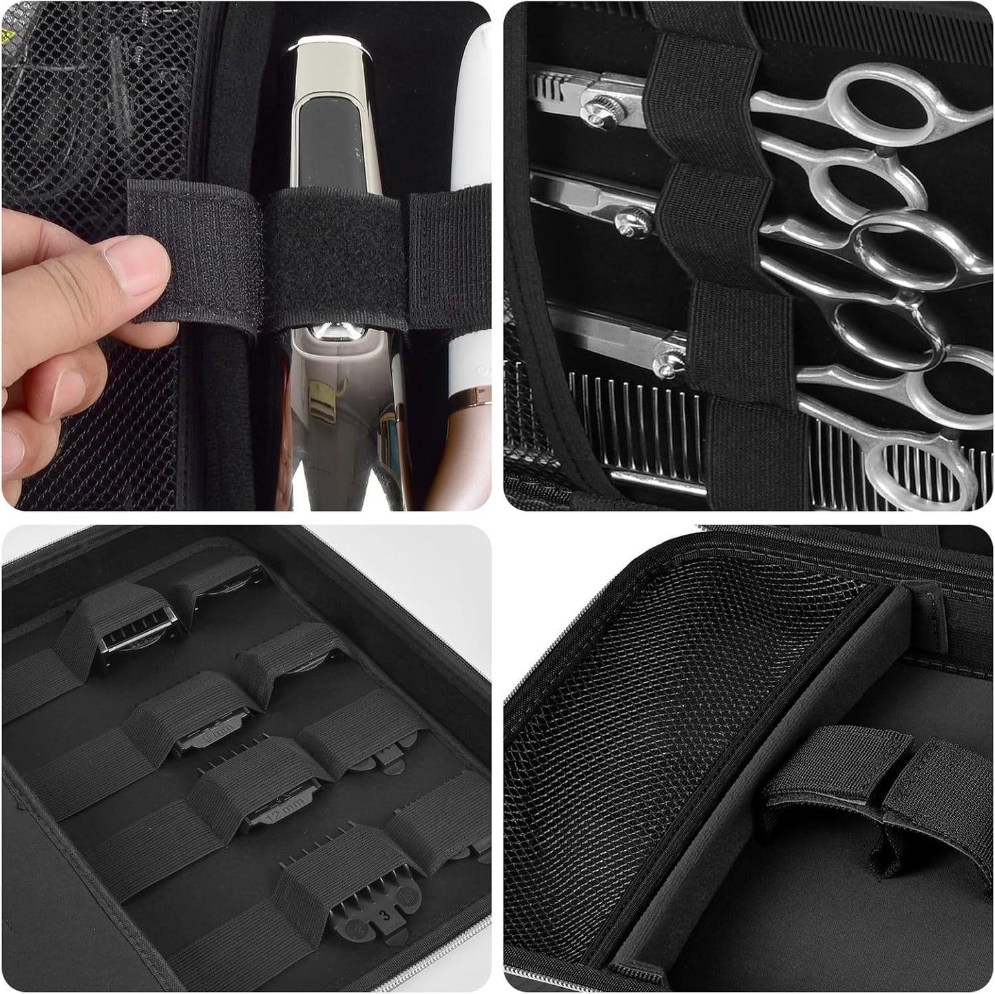 Boobowl Hard Travel Case for Hair Clippers, Hair Cutting Barber Supplies Organizer Bag, Trimmer Storage Holder for Ufree/for Wahl Men Razor Guard Grooming Kits -Box Only (Black+Silver Zipper)