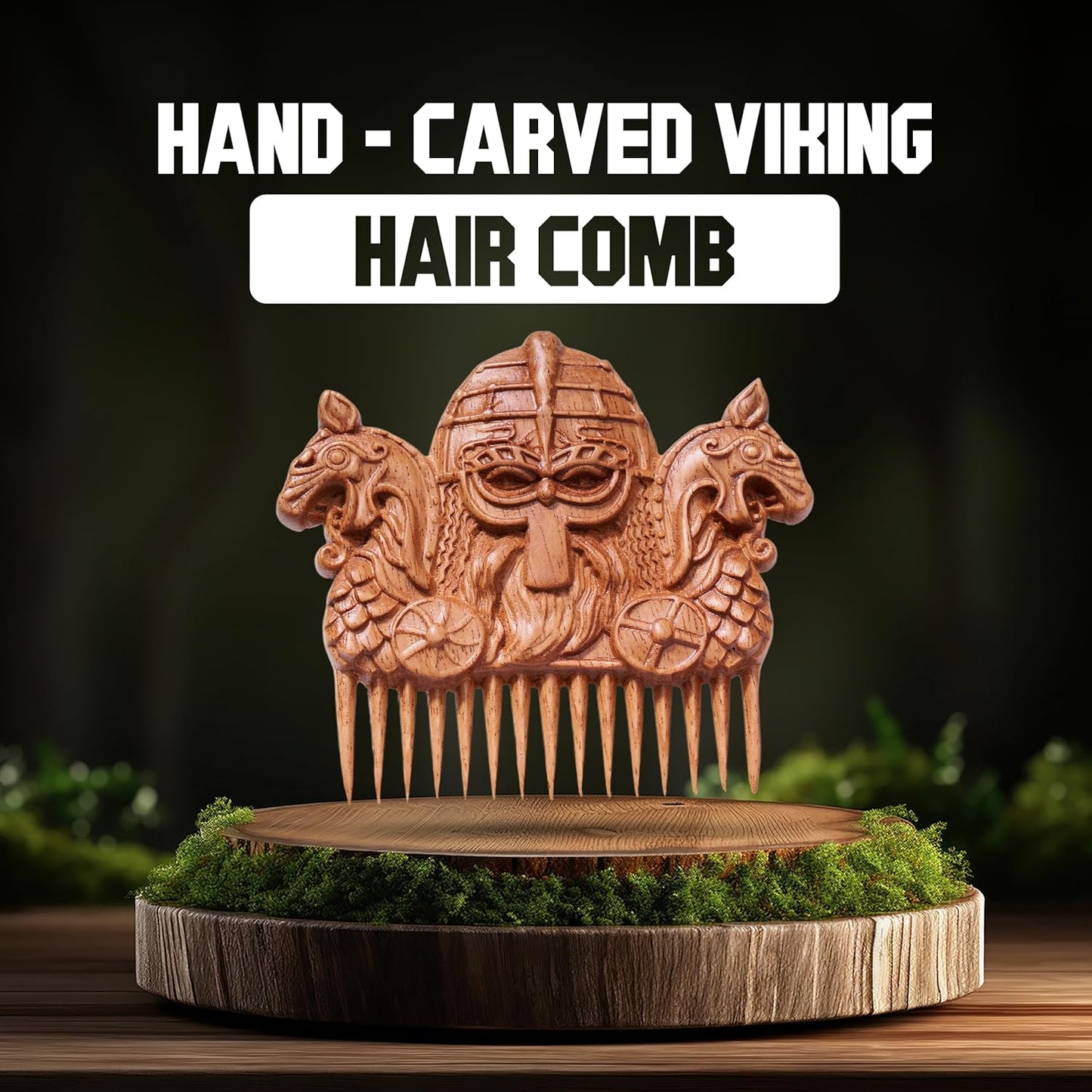 Handicraftviet Hand-Carved Wooden Hair Comb, Wooden Comb for Men's Hair, Beard, and Mustache, Great Gift - Vilking 2 - Natural wood
