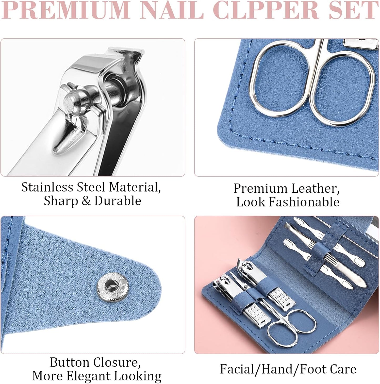 12 Sets Manicure Set, 7 in 1 Stainless Steel Nail Care Kit, Sturdy Manicure Tool Kits with Travel Case, Nail Grooming Kit Gift, for Men and Women(6 Colors)