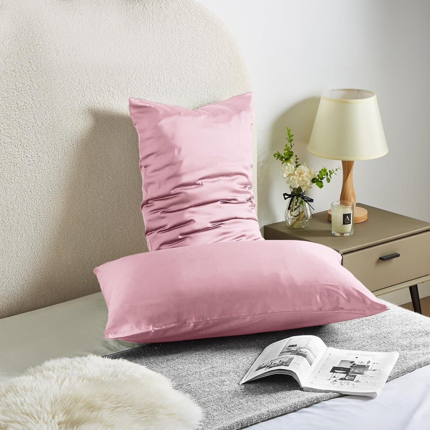 Silk Pillowcase for Hair and Skin Mulberry Silk Pillowcase Soft Breathable Smooth Both Sided Natural Silk Pillowcase with Zipper Beauty Sleep Silk Pillow Case 1 Pack for Gift (Standard, Pink)