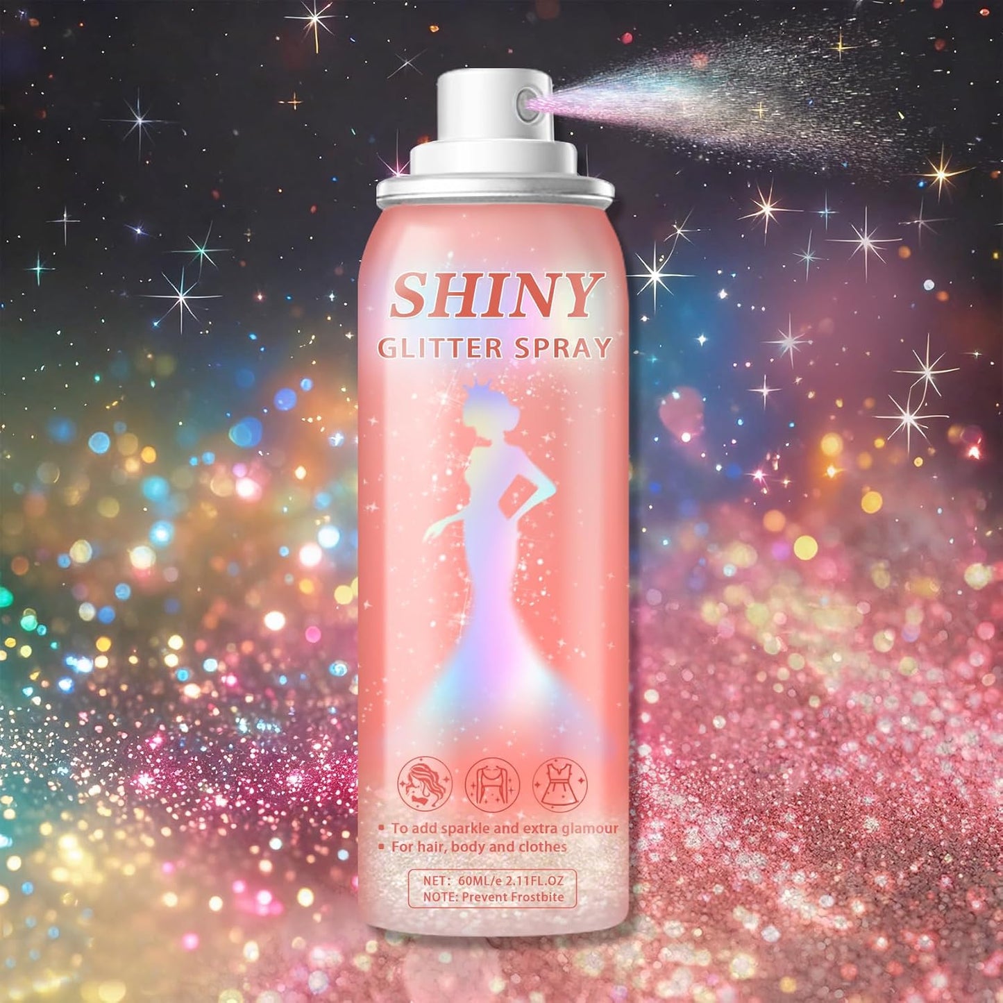 Body Glitter Spray,Holographic Glitter Hairspray,Long-lasting and Quick-drying,Shimmer Spray for Kids Women,Suitable for Festival Music Concert Party Rave Accessories (Rainy-Rainbow)