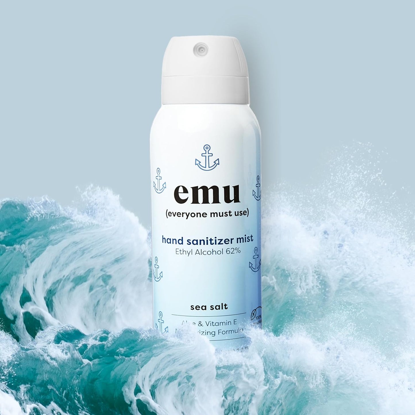 EMU (EVERYONE MUST USE) Hand Sanitizer pocket spray, Travel size 2.2oz. Cleanses Your Hands, Hydrating. Hand soap bulk. 24-hour disinfectant sanitizing. Made in USA (Pack3_Sea_Salt)