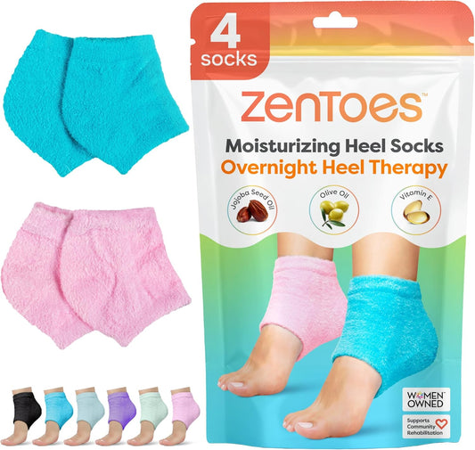 ZenToes Moisturizing Fuzzy Sleep Socks with Vitamin E, Olive Oil and Jojoba Seed Oil to Soften and Hydrate Dry Cracked Heels (Regular, Blue and Pink)